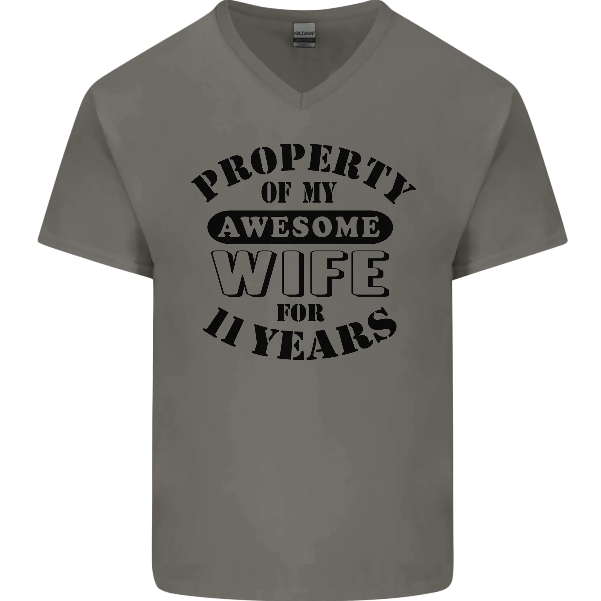 11th Wedding Anniversary 11 Year Funny Wife Mens V-Neck Cotton T-Shirt