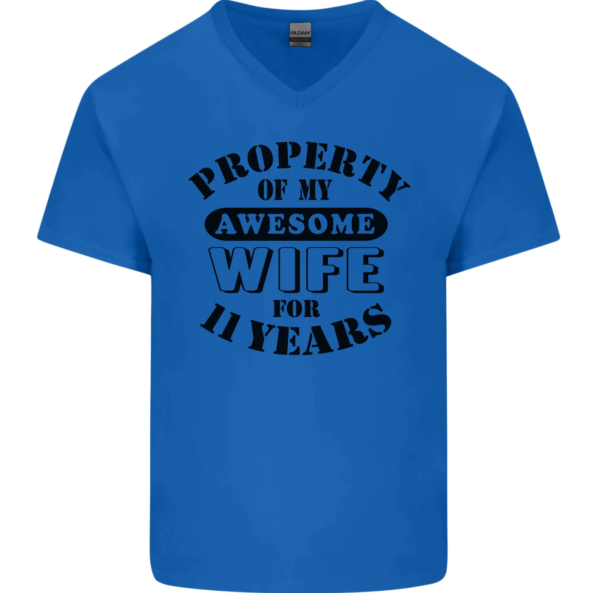 11th Wedding Anniversary 11 Year Funny Wife Mens V-Neck Cotton T-Shirt