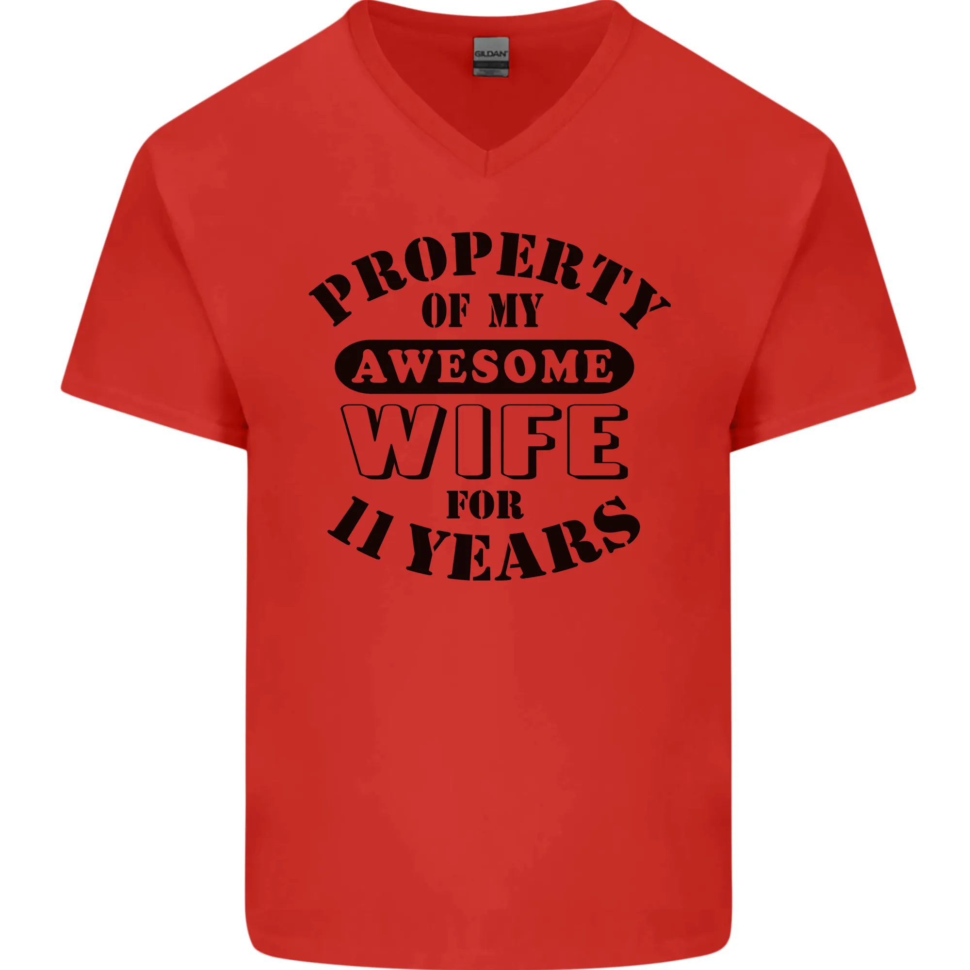 11th Wedding Anniversary 11 Year Funny Wife Mens V-Neck Cotton T-Shirt