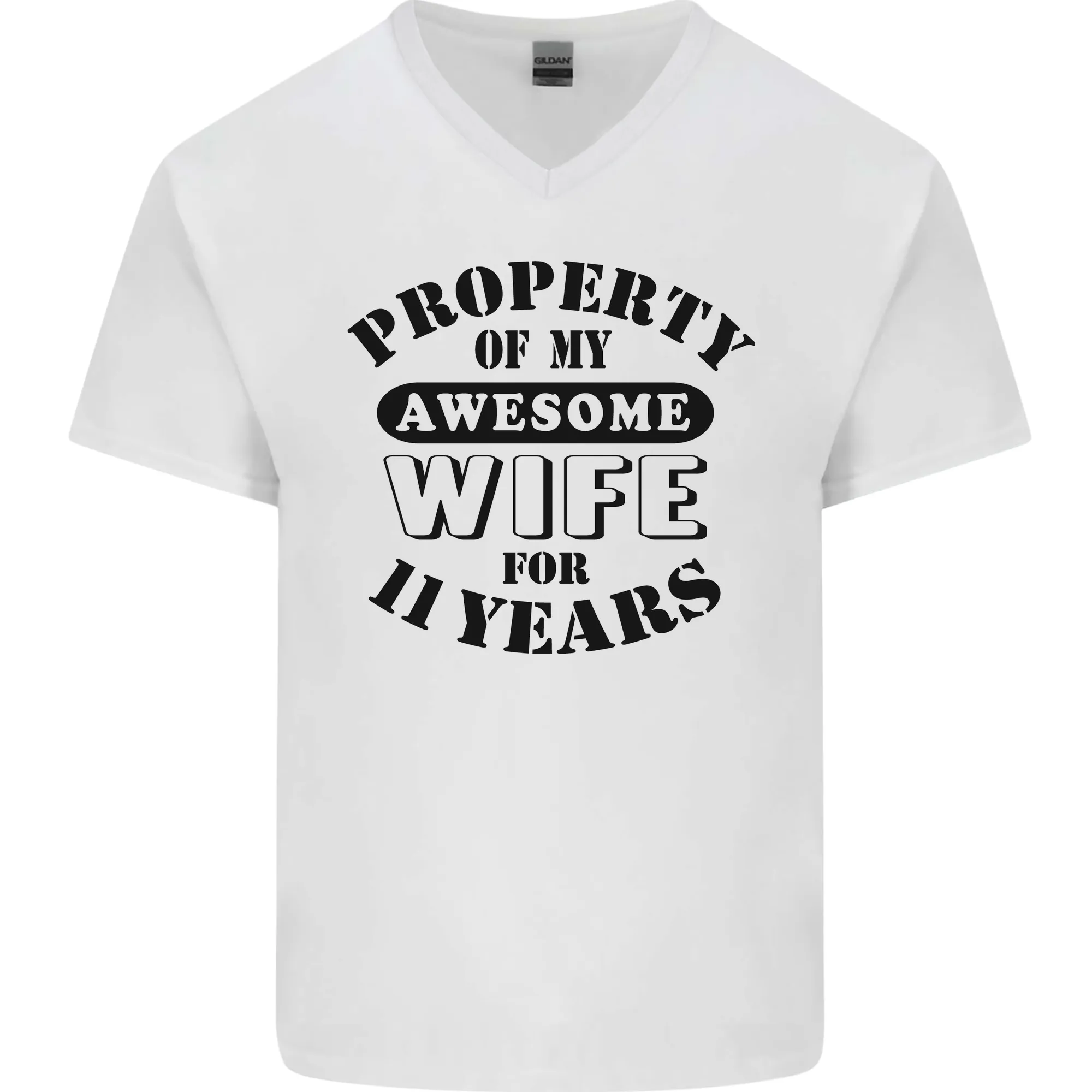11th Wedding Anniversary 11 Year Funny Wife Mens V-Neck Cotton T-Shirt