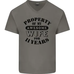 11th Wedding Anniversary 11 Year Funny Wife Mens V-Neck Cotton T-Shirt