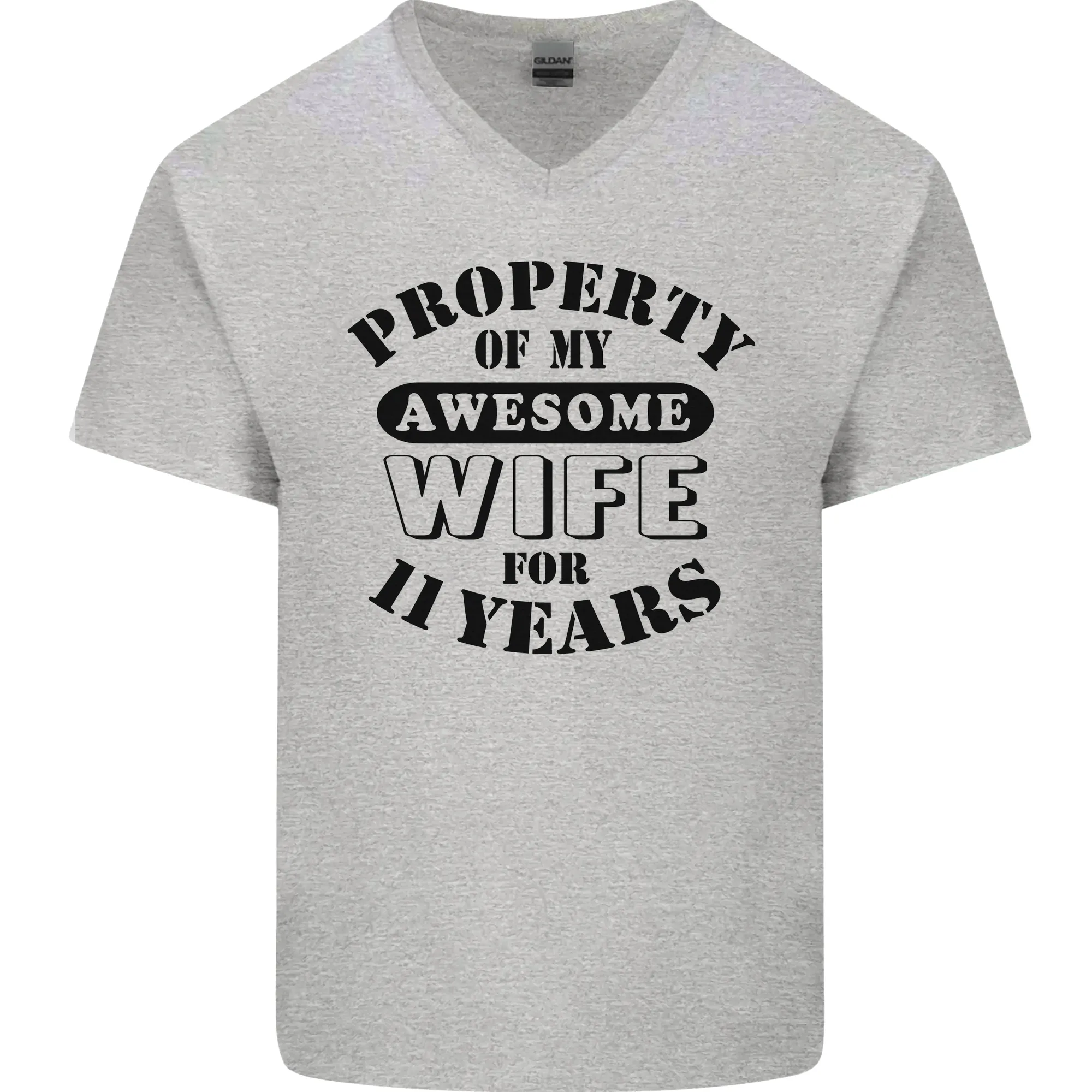 11th Wedding Anniversary 11 Year Funny Wife Mens V-Neck Cotton T-Shirt