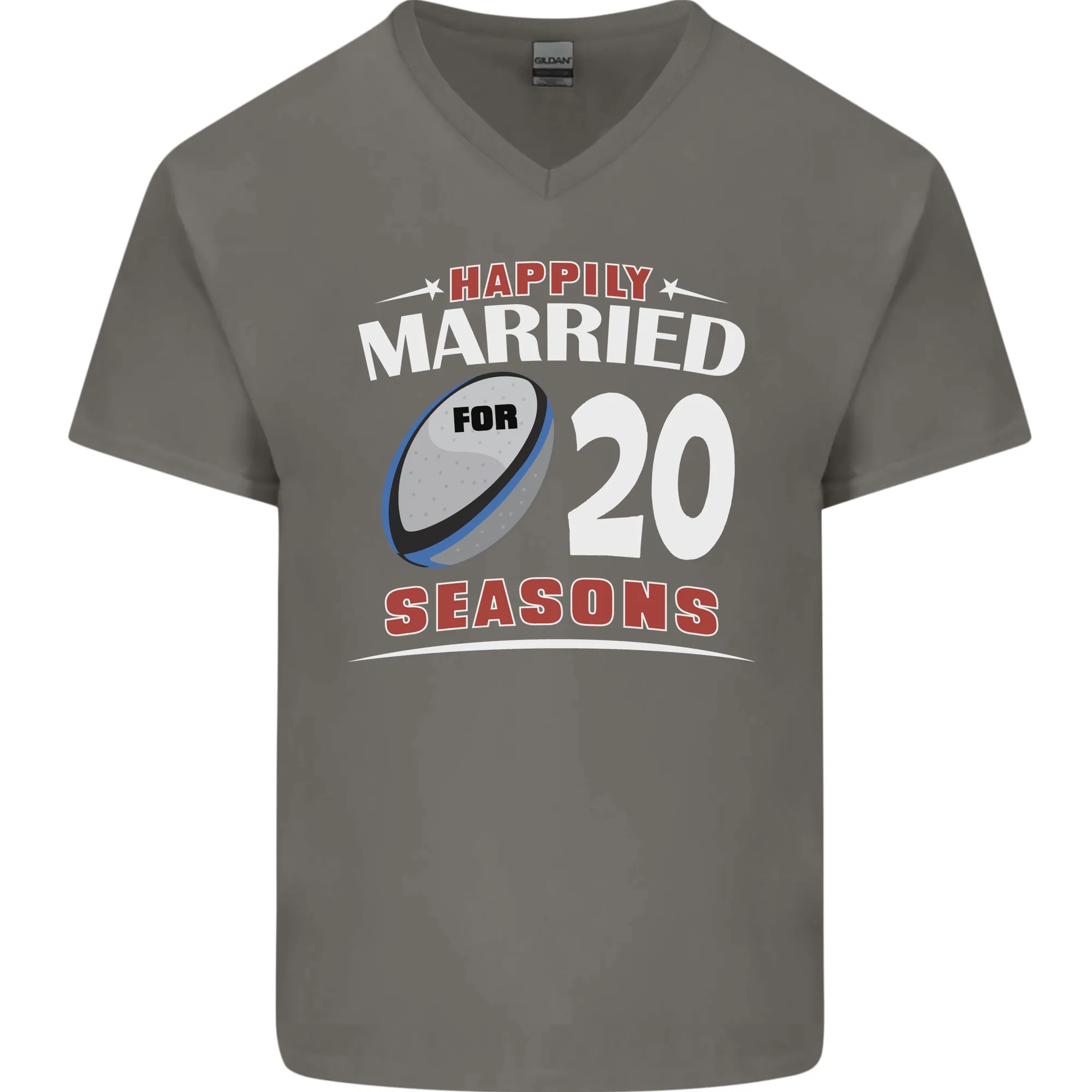 20 Year Wedding Anniversary 20th Rugby Mens V-Neck Cotton T-Shirt