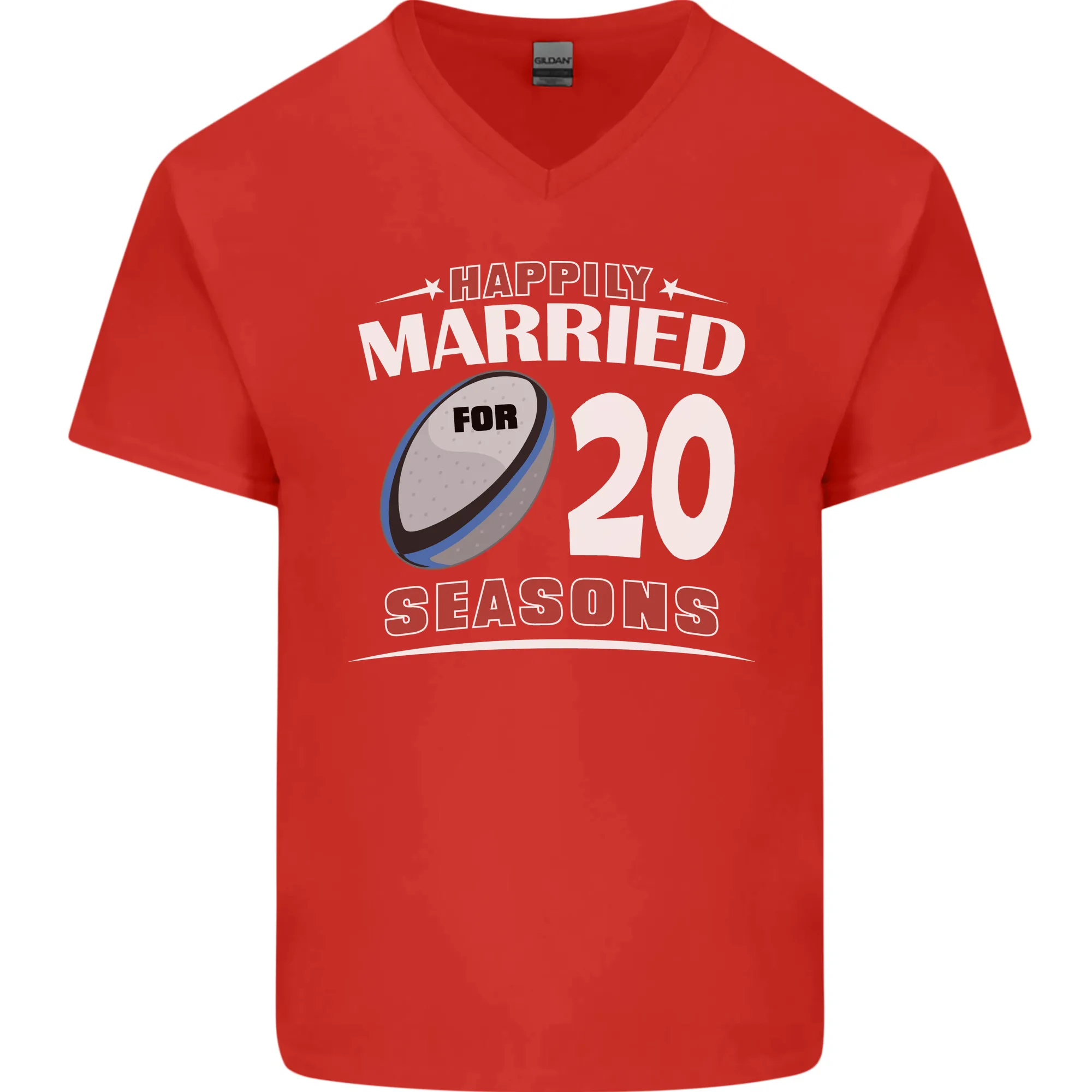 20 Year Wedding Anniversary 20th Rugby Mens V-Neck Cotton T-Shirt