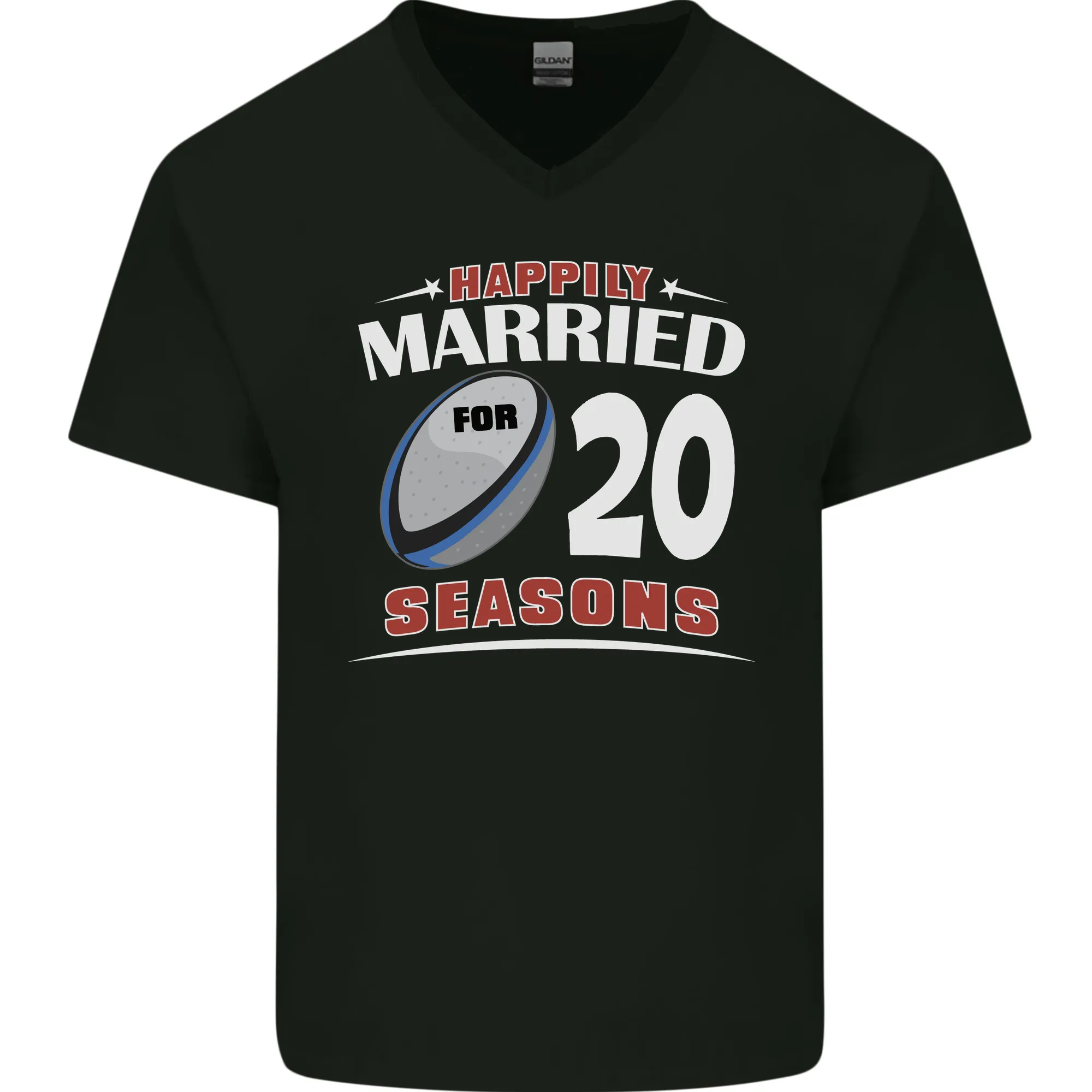 20 Year Wedding Anniversary 20th Rugby Mens V-Neck Cotton T-Shirt
