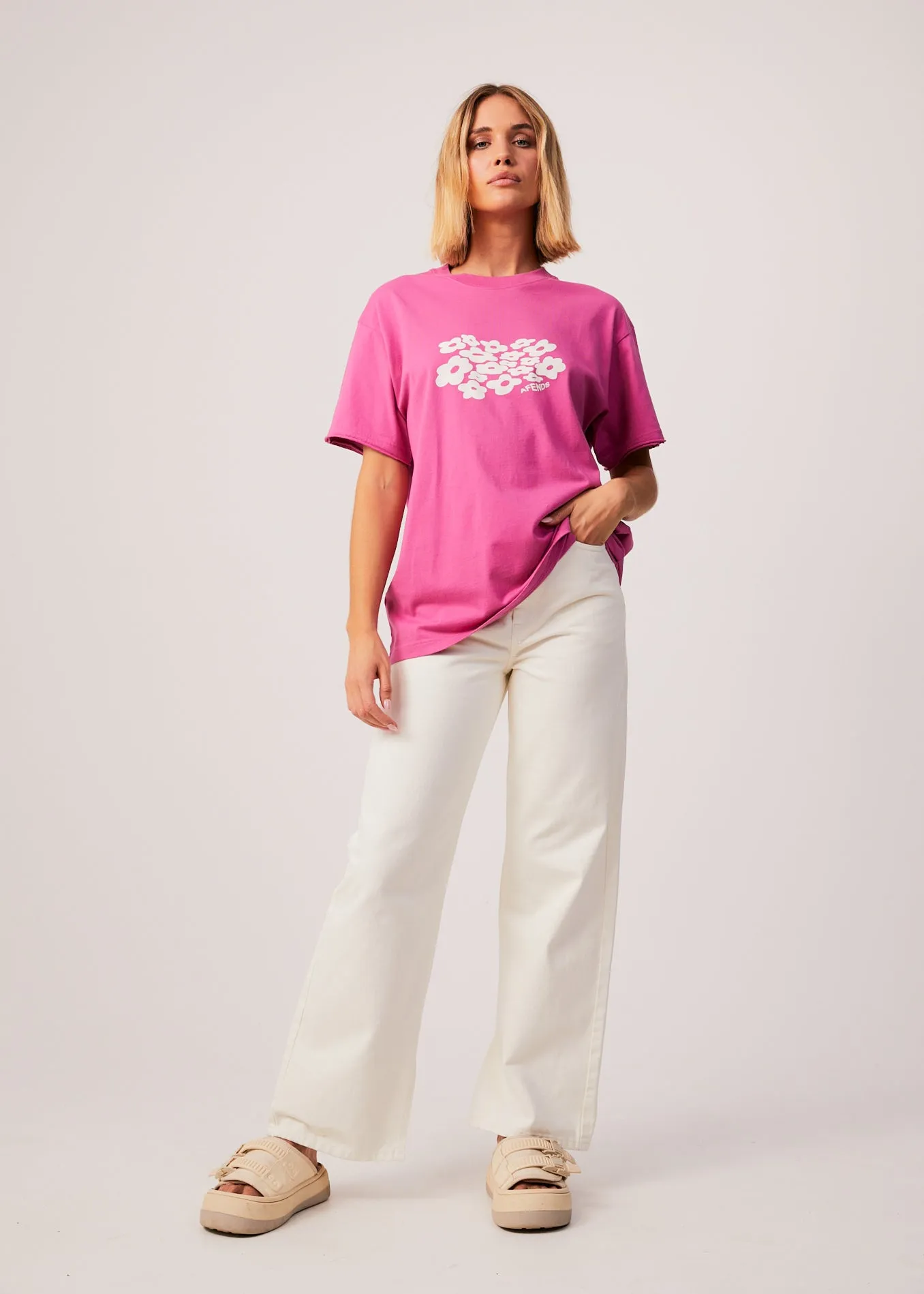 AFENDS Womens Digital Holiday - Oversized Floral T-Shirt - Bubblegum