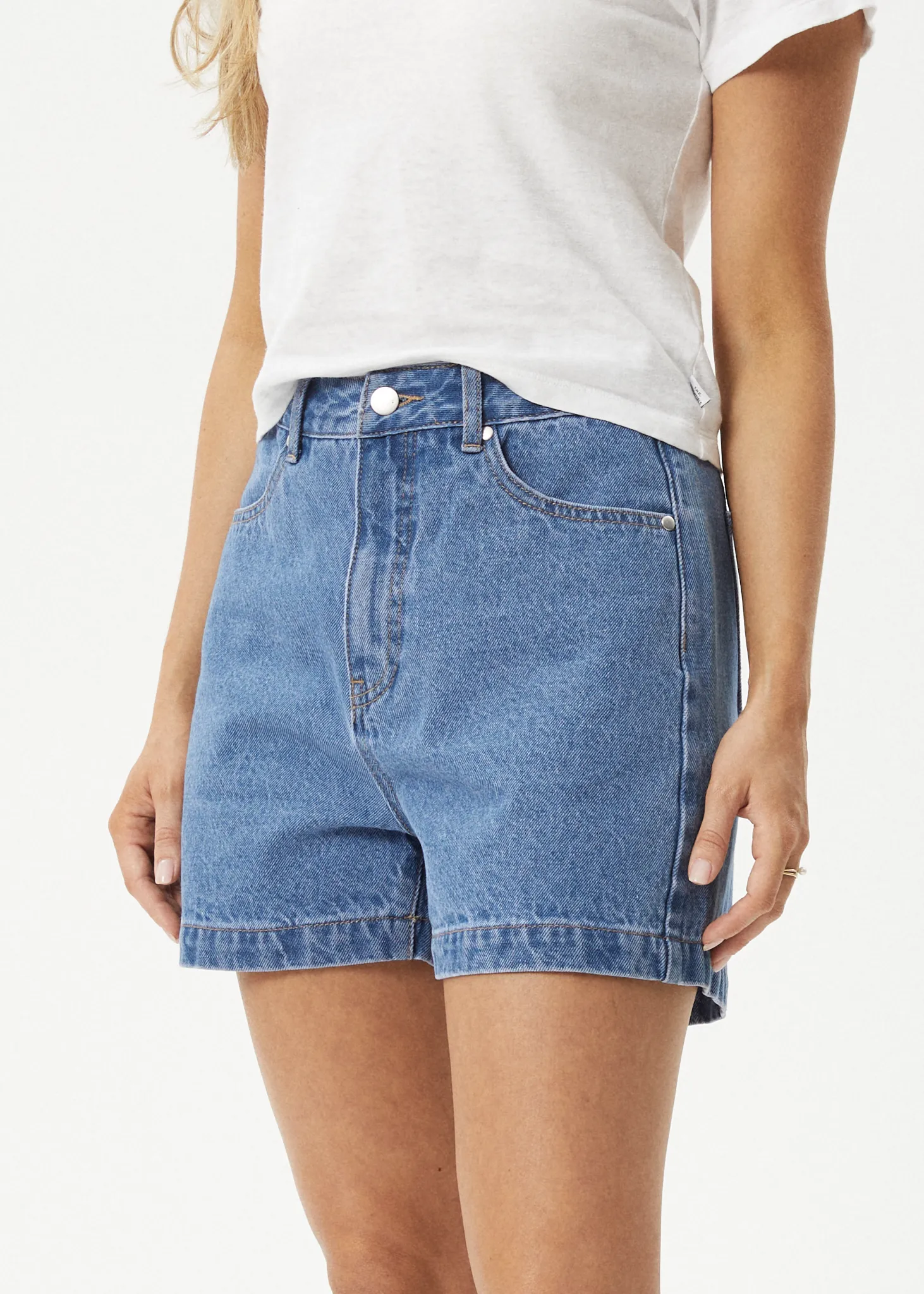 AFENDS Womens Seventy Threes - Denim Shorts - Worn Blue