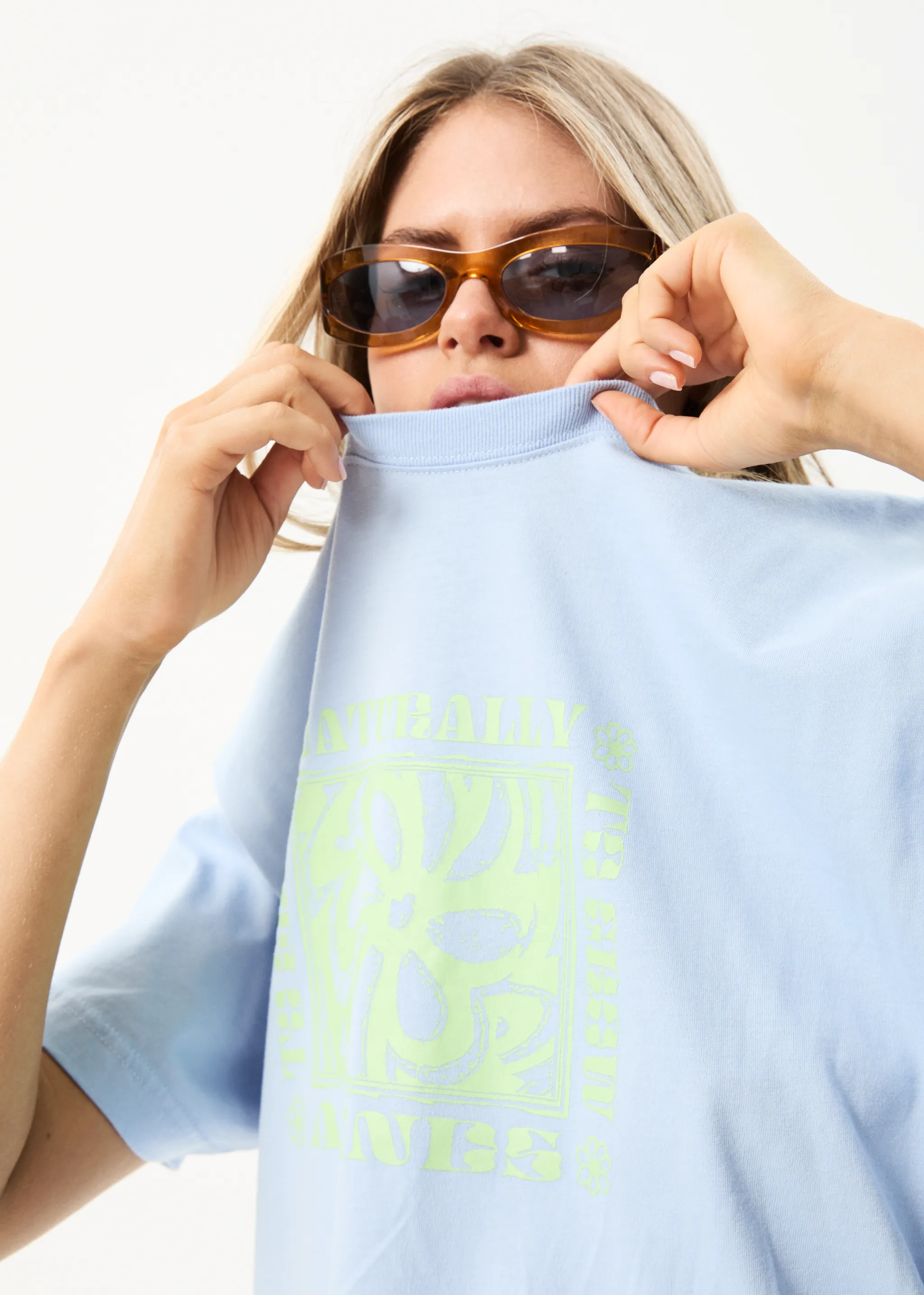 AFENDS Womens To Grow - Oversized Graphic T-Shirt - Powder Blue