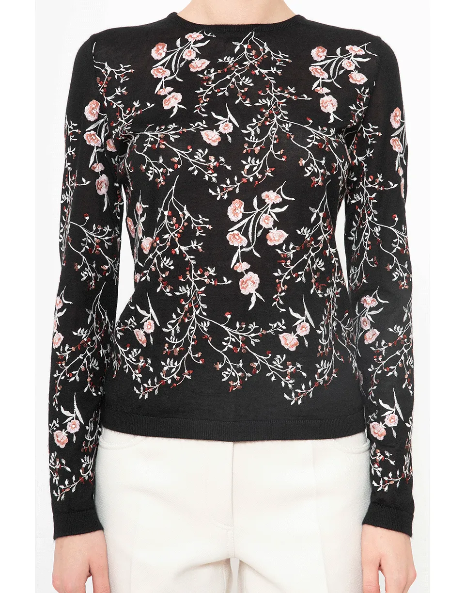 Black Long Sleeve Embroidered Cashmere Sweater