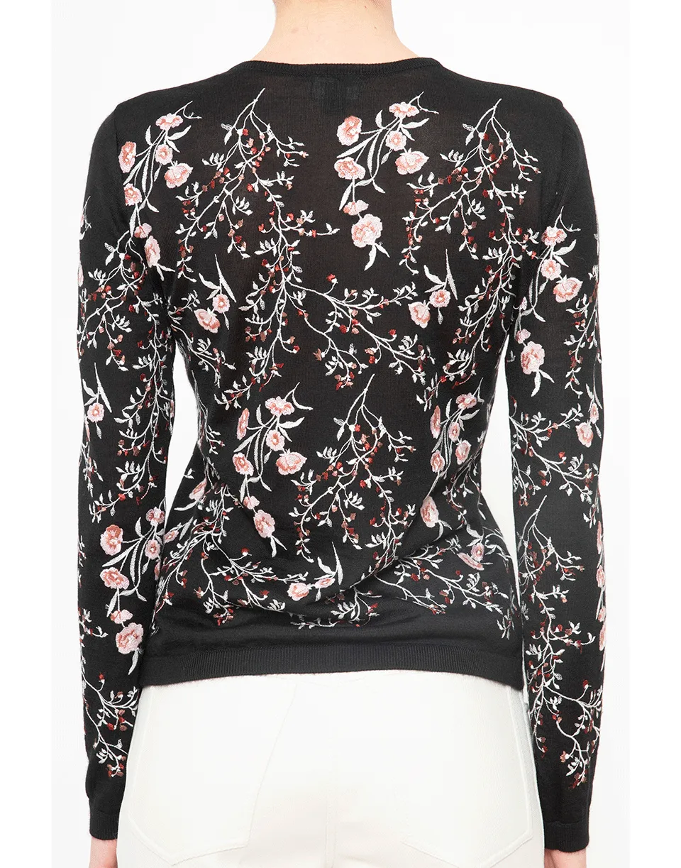 Black Long Sleeve Embroidered Cashmere Sweater
