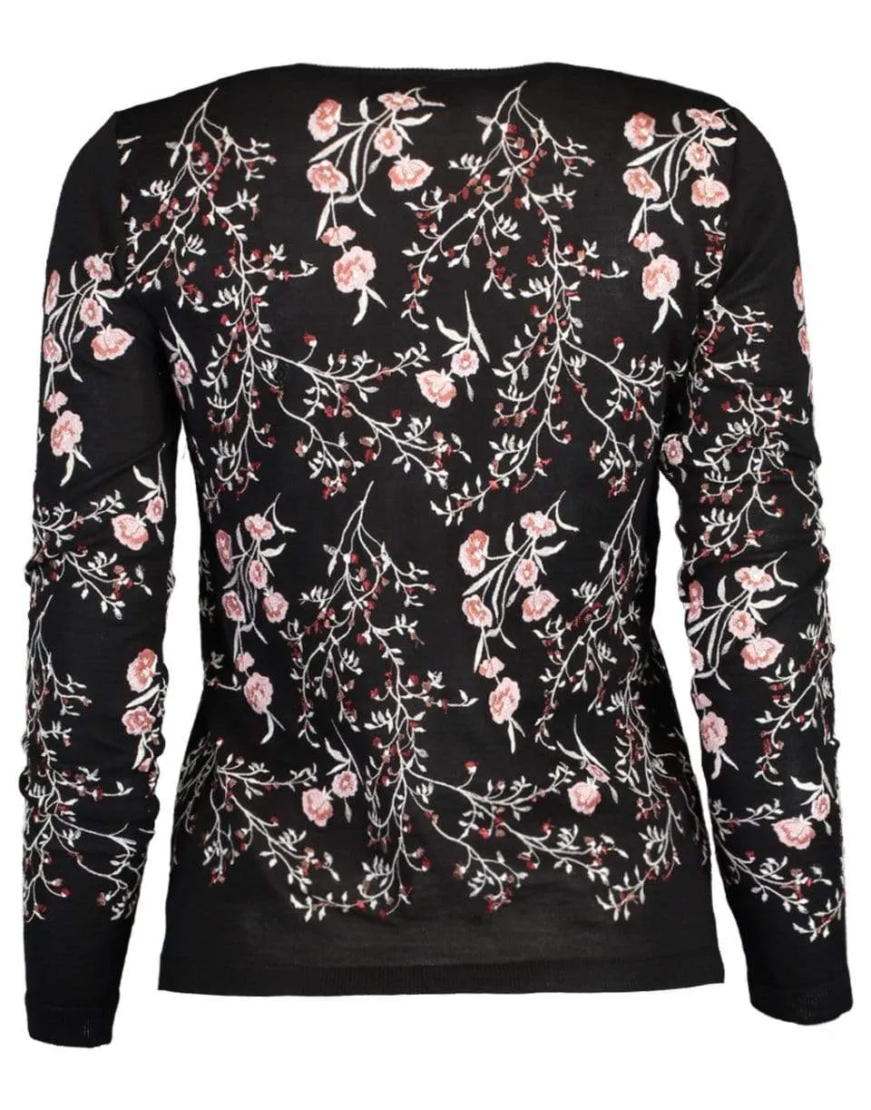 Black Long Sleeve Embroidered Cashmere Sweater