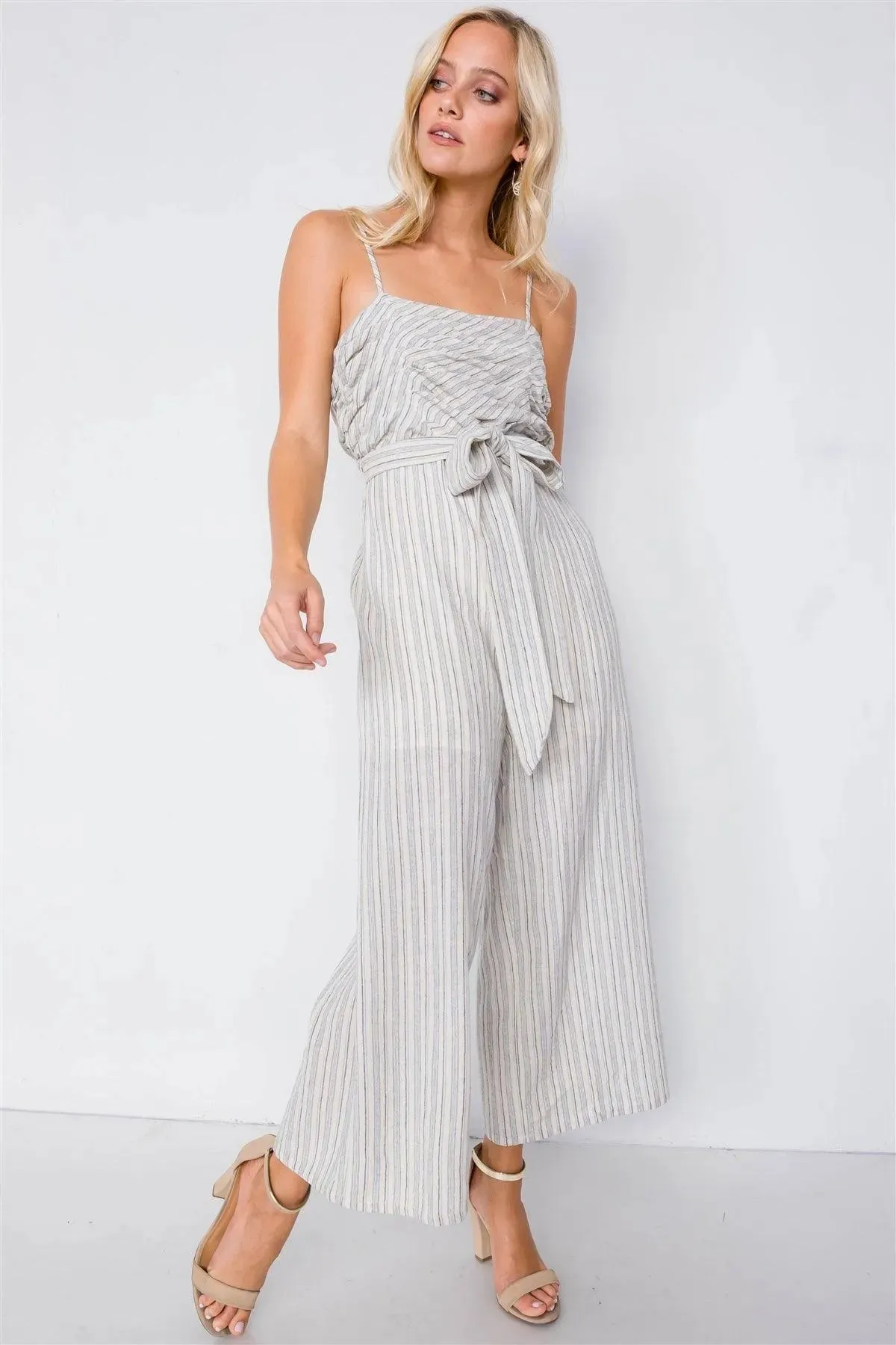 Blue Spaghetti Strap Striped Jumpsuit /3-2-1