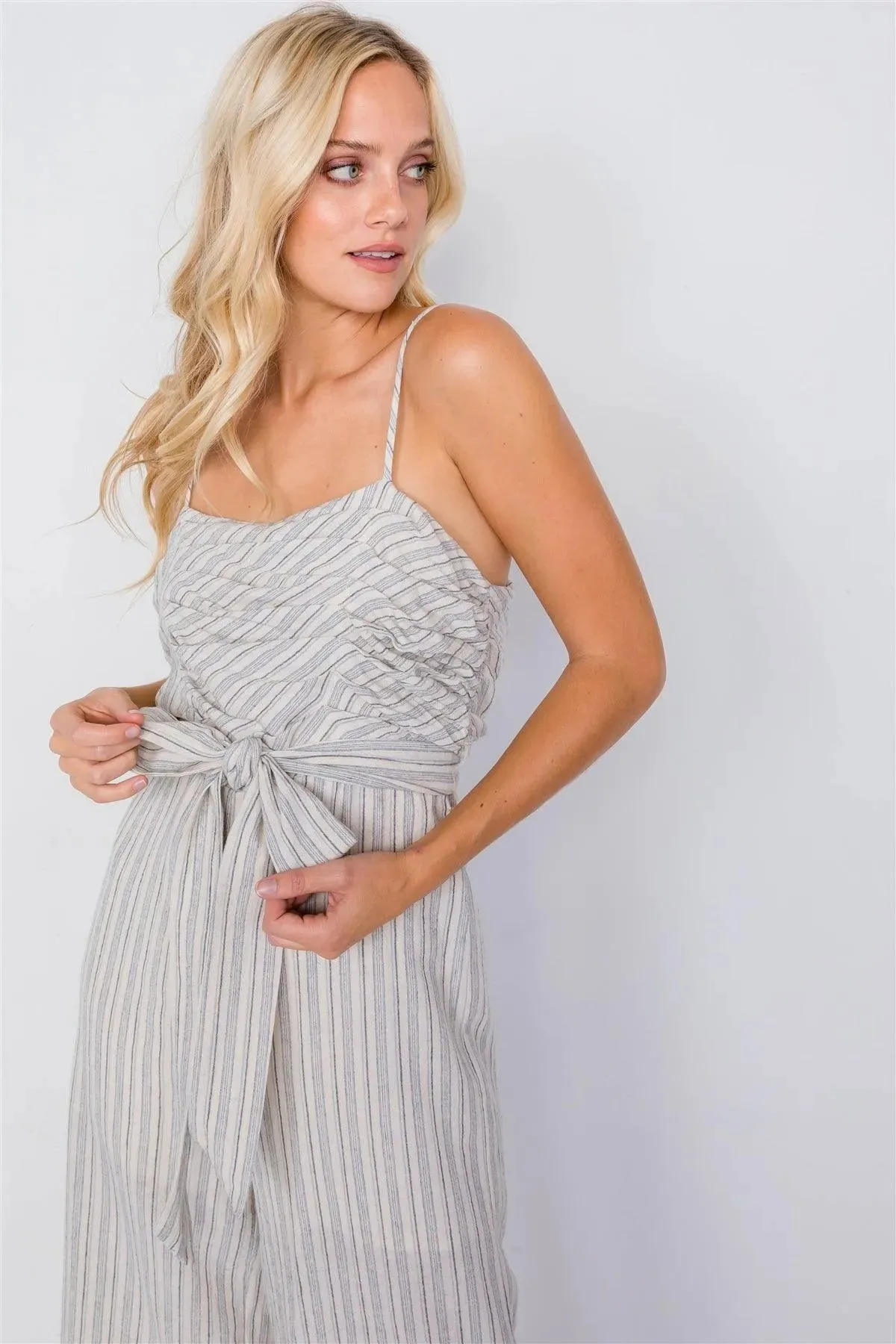 Blue Spaghetti Strap Striped Jumpsuit /3-2-1