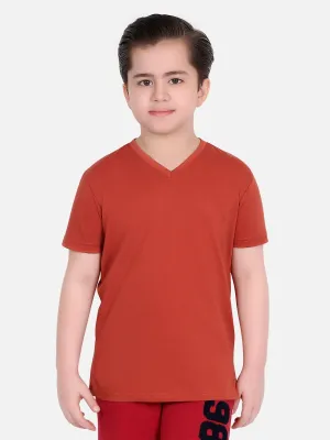 Boy's Brown Half Sleeves Basic Tee - EBTBT19-035