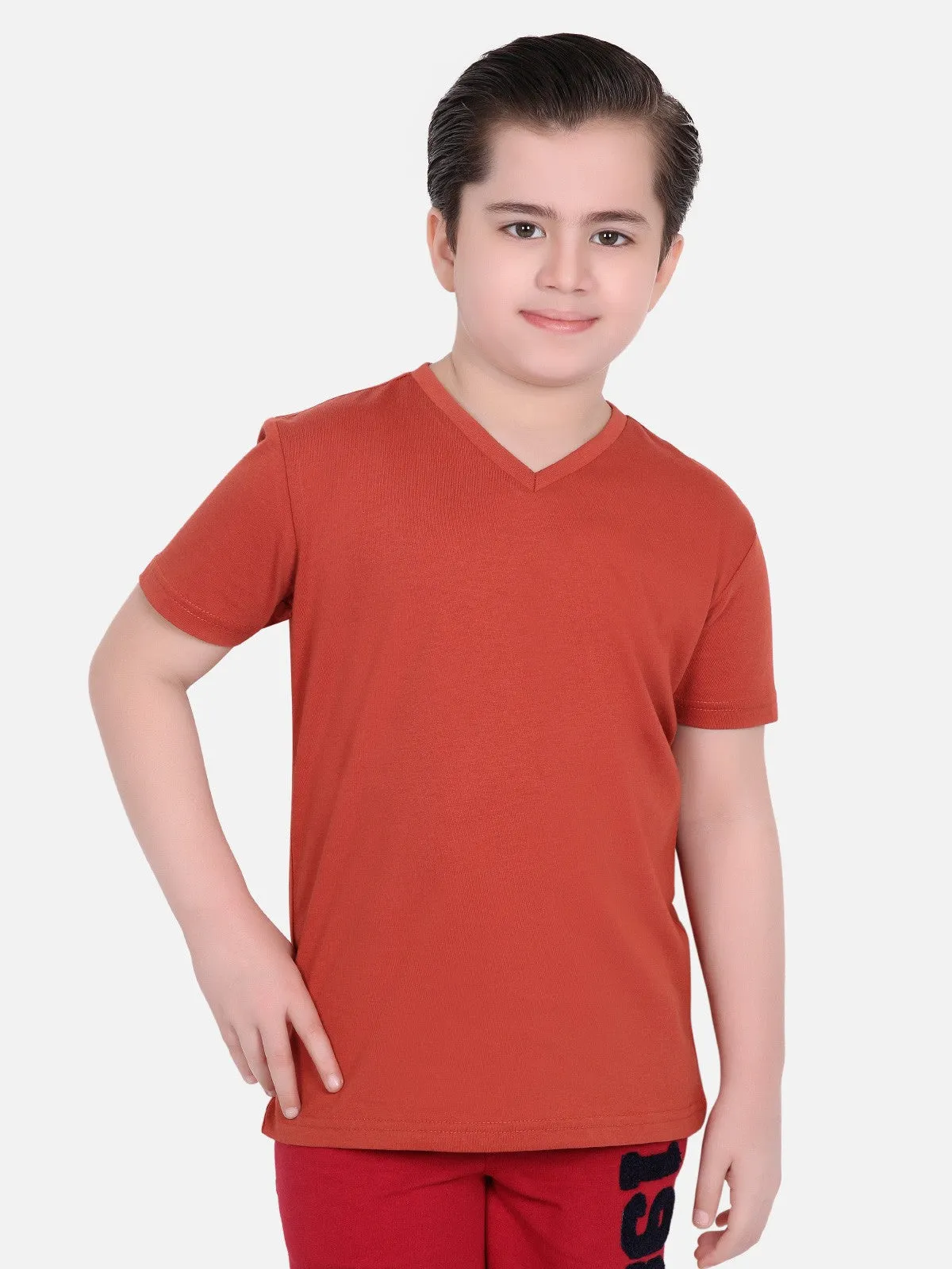 Boy's Brown Half Sleeves Basic Tee - EBTBT19-035