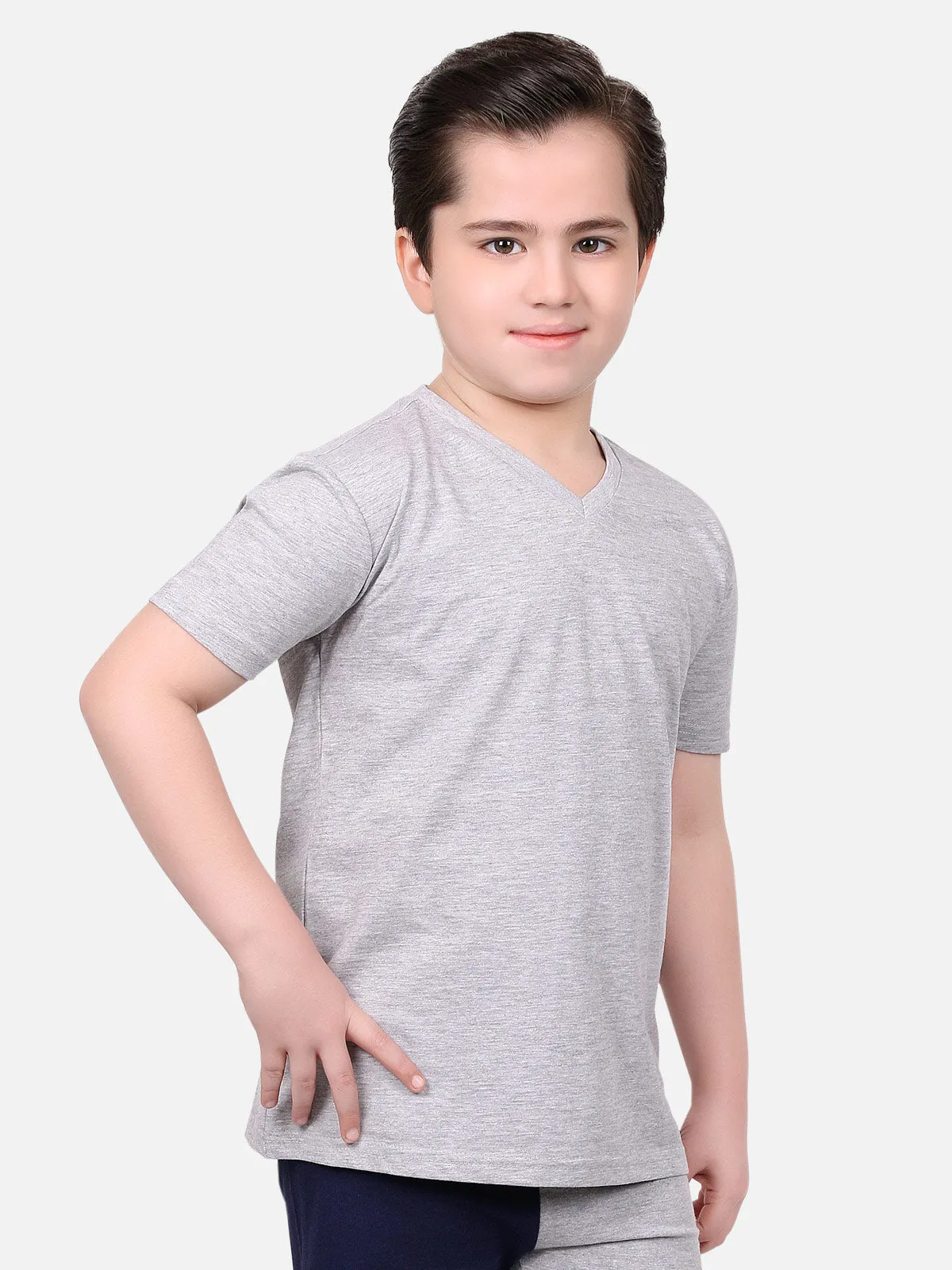 Boy's Heather Grey Half Sleeves Basic Tee - EBTBT19-031