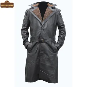 C006 German WW2 Brown Belted Fur Lapel Trench Long Blade Runner Men's Coat