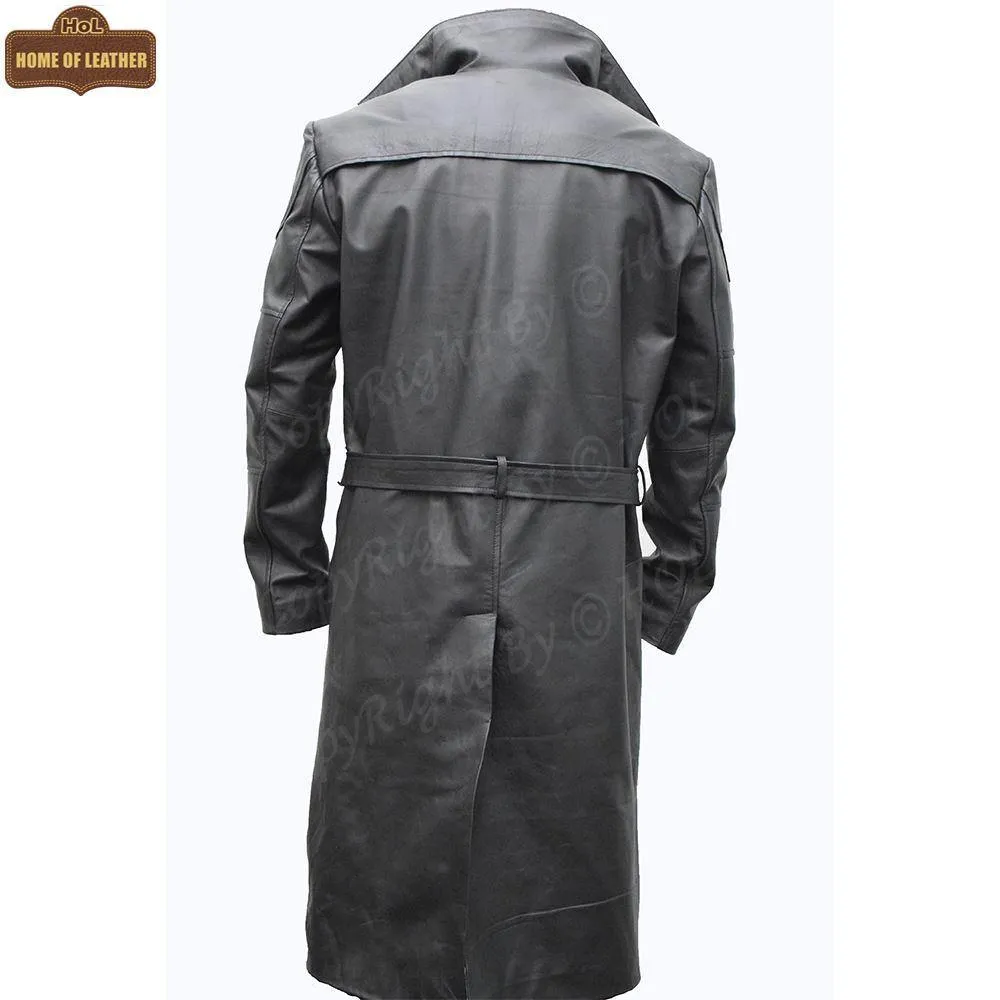 C006 German WW2 Brown Belted Fur Lapel Trench Long Blade Runner Men's Coat