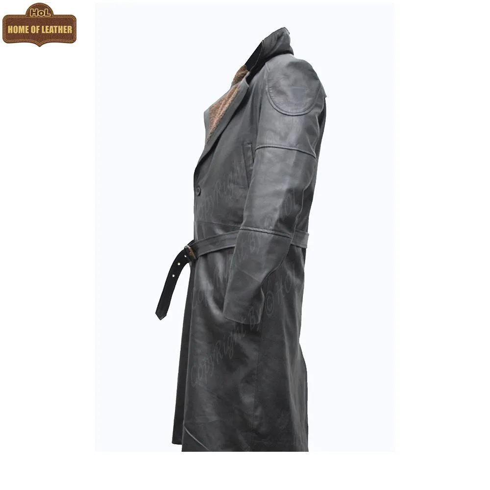 C006 German WW2 Brown Belted Fur Lapel Trench Long Blade Runner Men's Coat
