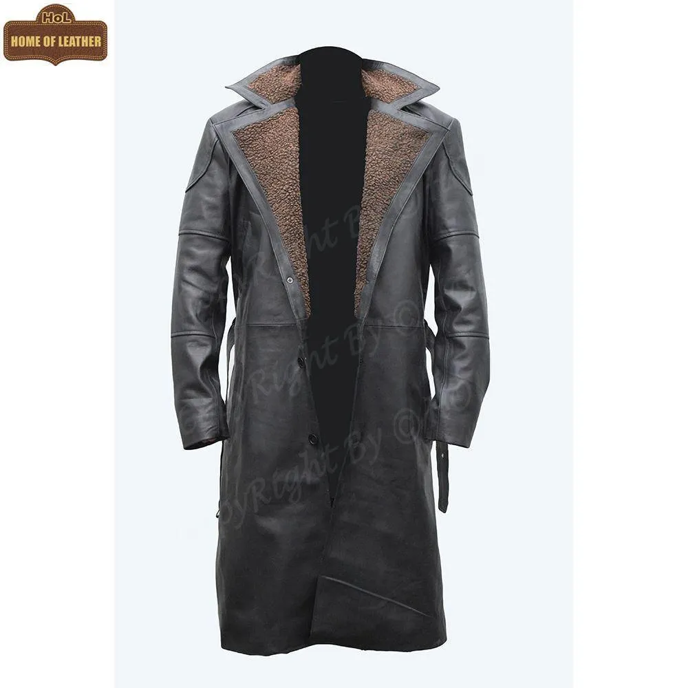 C006 German WW2 Brown Belted Fur Lapel Trench Long Blade Runner Men's Coat