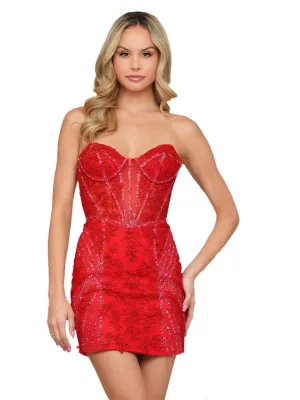 Colors 3364 Short Sheer Lace Cocktail Dress Strapless Crystal Corset Formal Evening gown