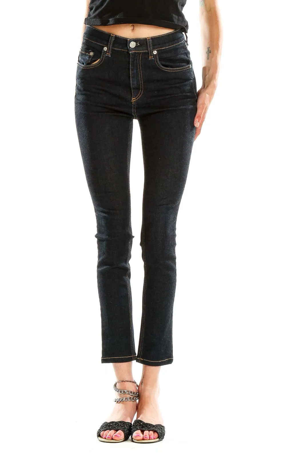Dark Blue Slim Fit Cropped Jeans
