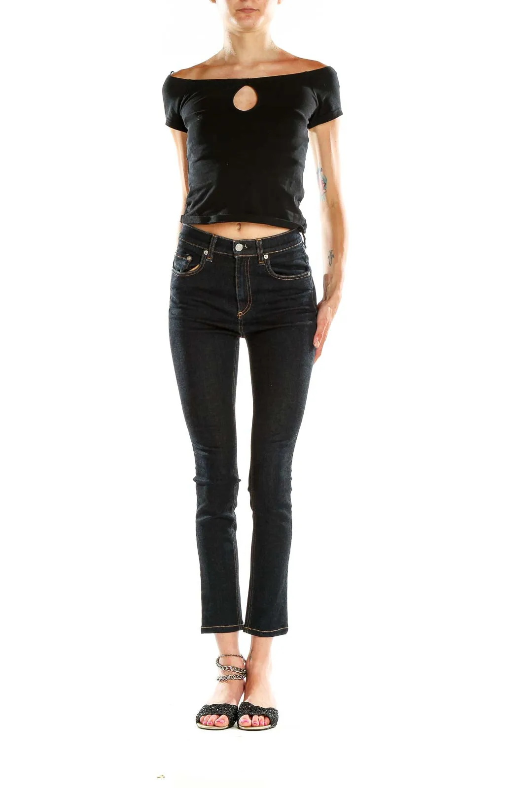 Dark Blue Slim Fit Cropped Jeans