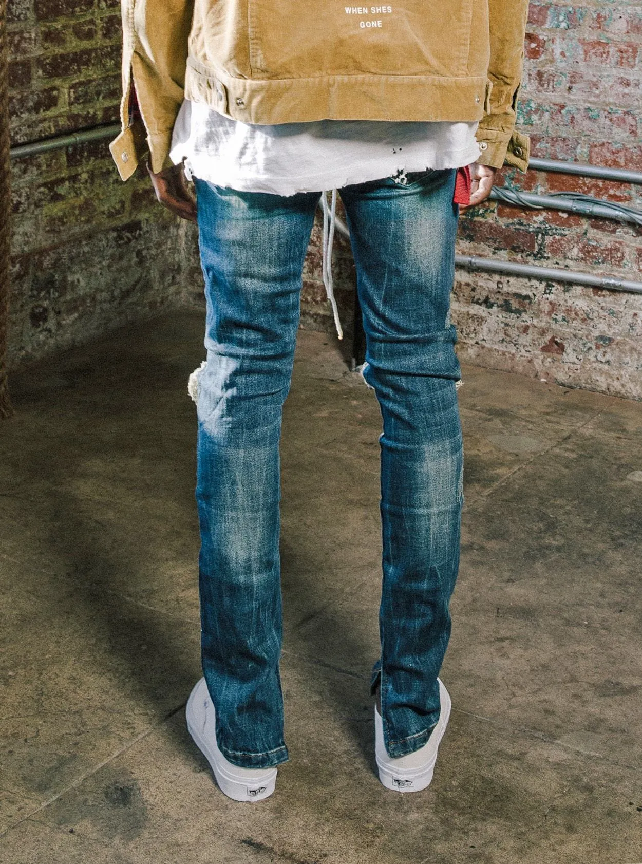 Dark Blue Washed Destroyed Denim Jeans