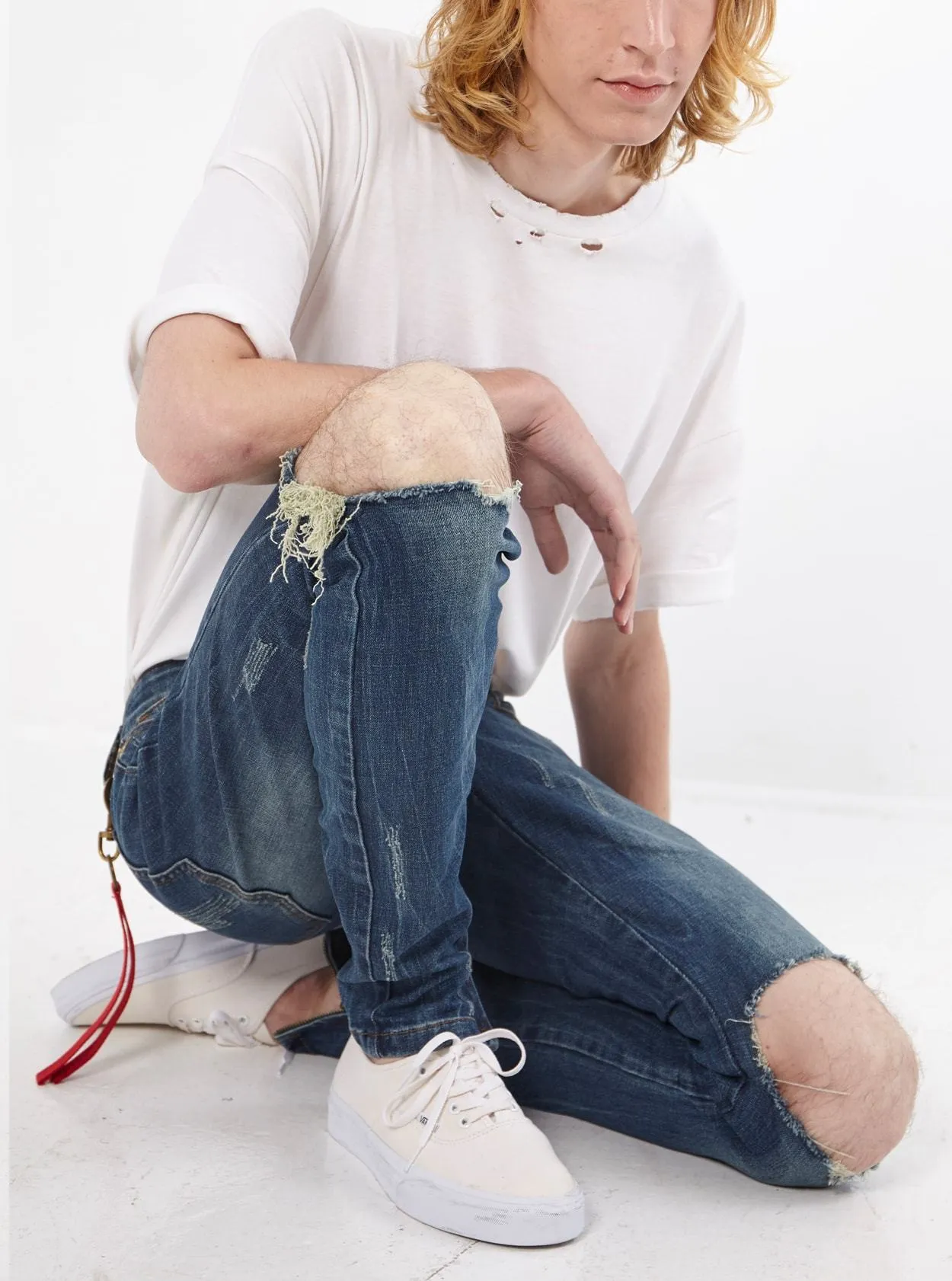 Dark Blue Washed Destroyed Denim Jeans
