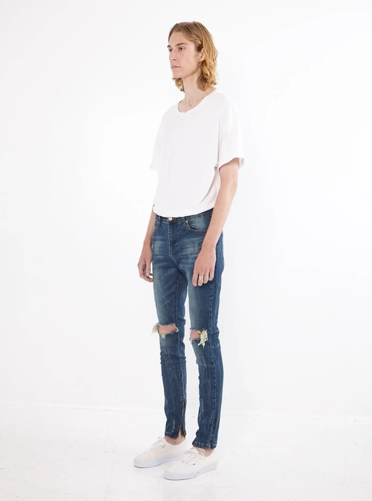 Dark Blue Washed Destroyed Denim Jeans