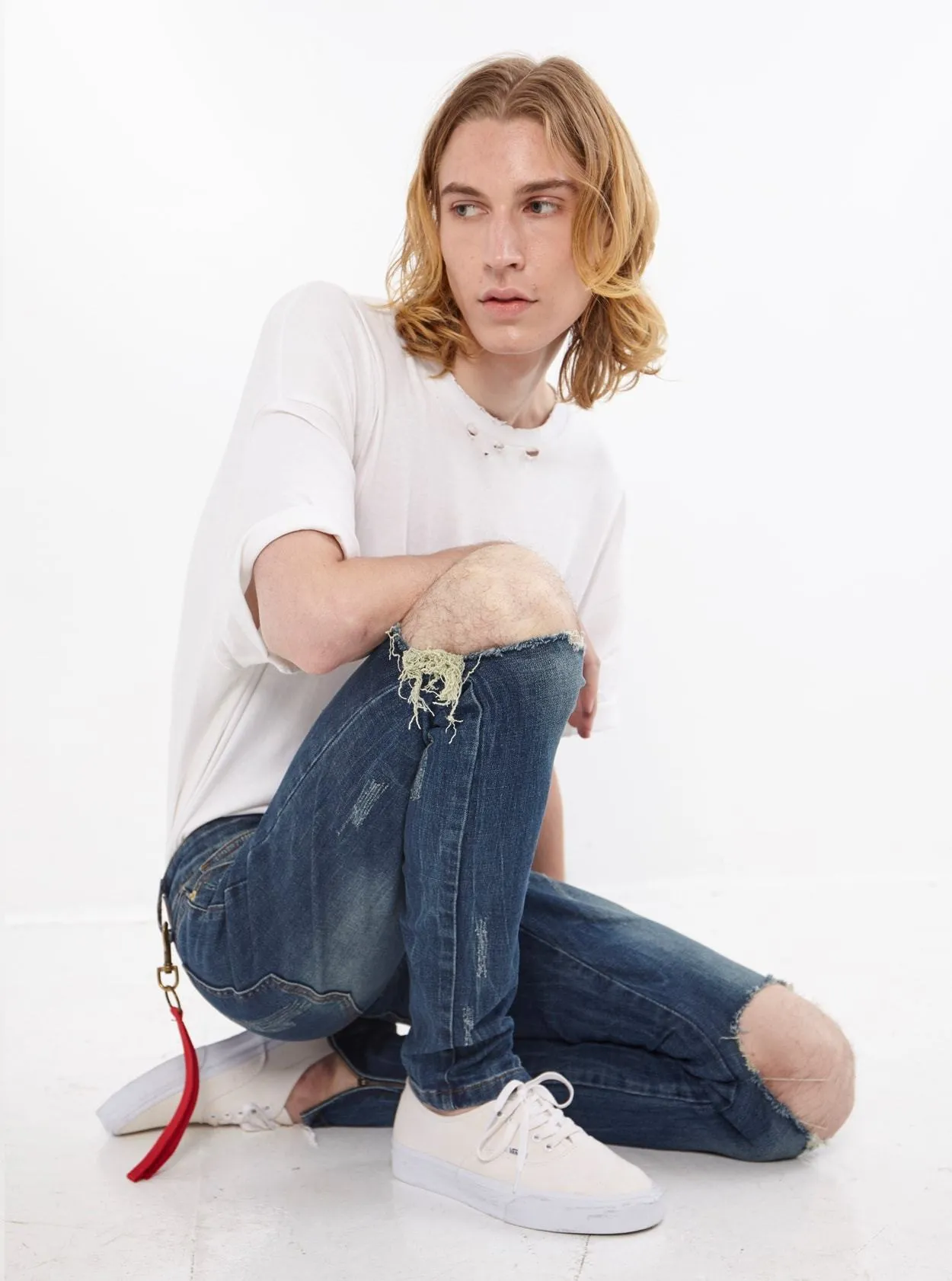 Dark Blue Washed Destroyed Denim Jeans