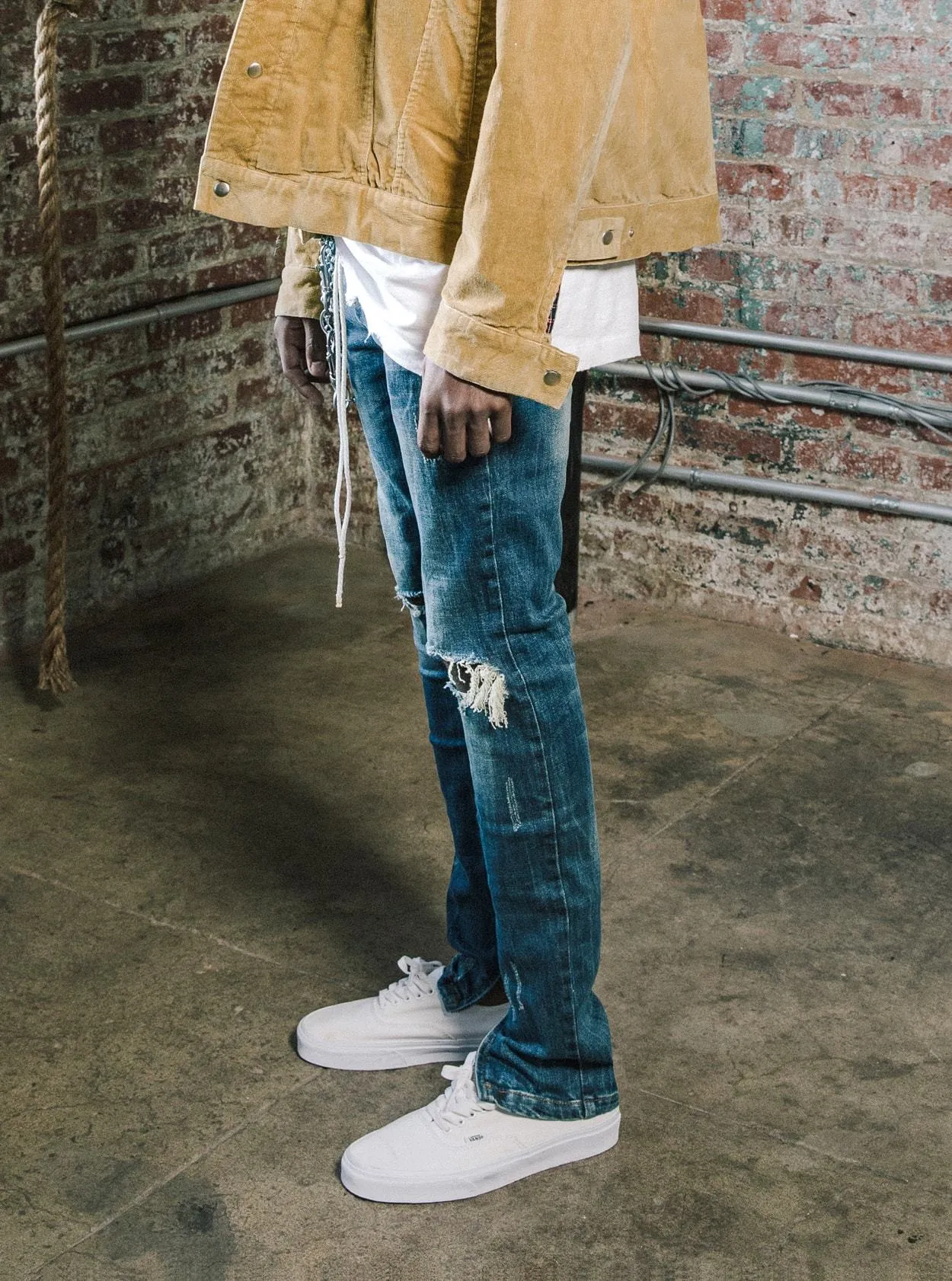 Dark Blue Washed Destroyed Denim Jeans