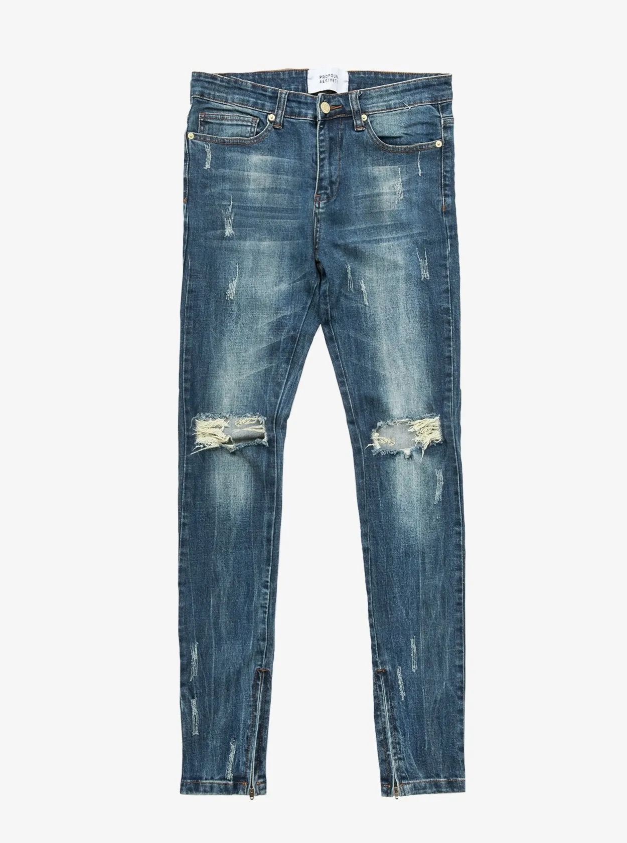 Dark Blue Washed Destroyed Denim Jeans