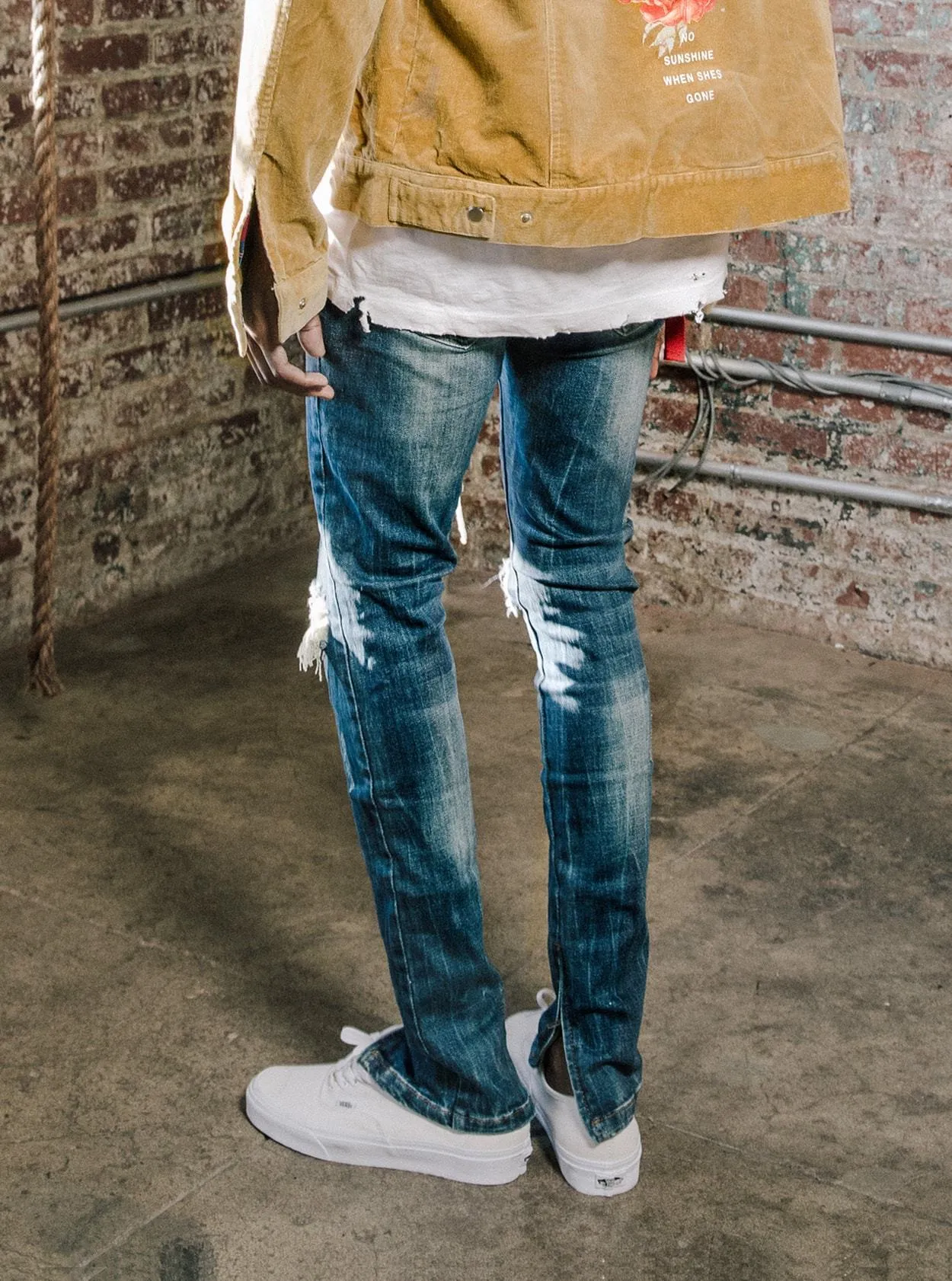 Dark Blue Washed Destroyed Denim Jeans