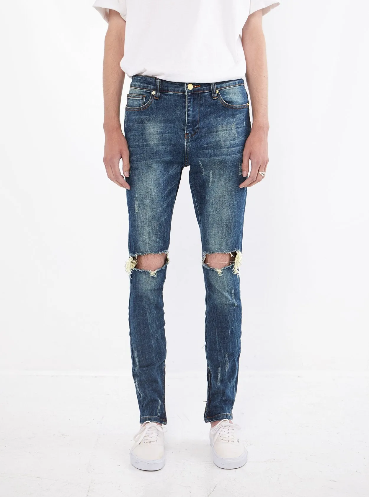 Dark Blue Washed Destroyed Denim Jeans