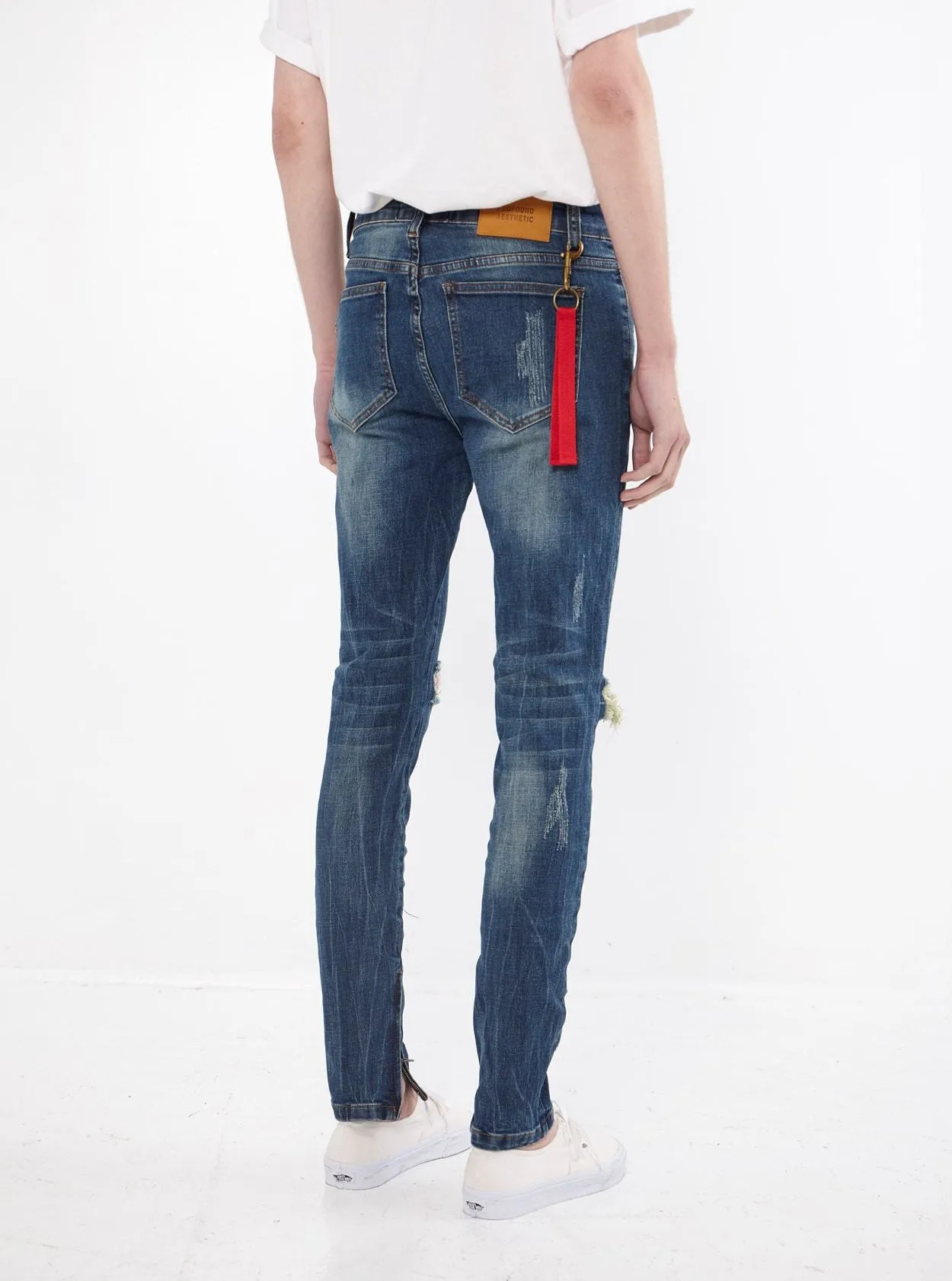 Dark Blue Washed Destroyed Denim Jeans
