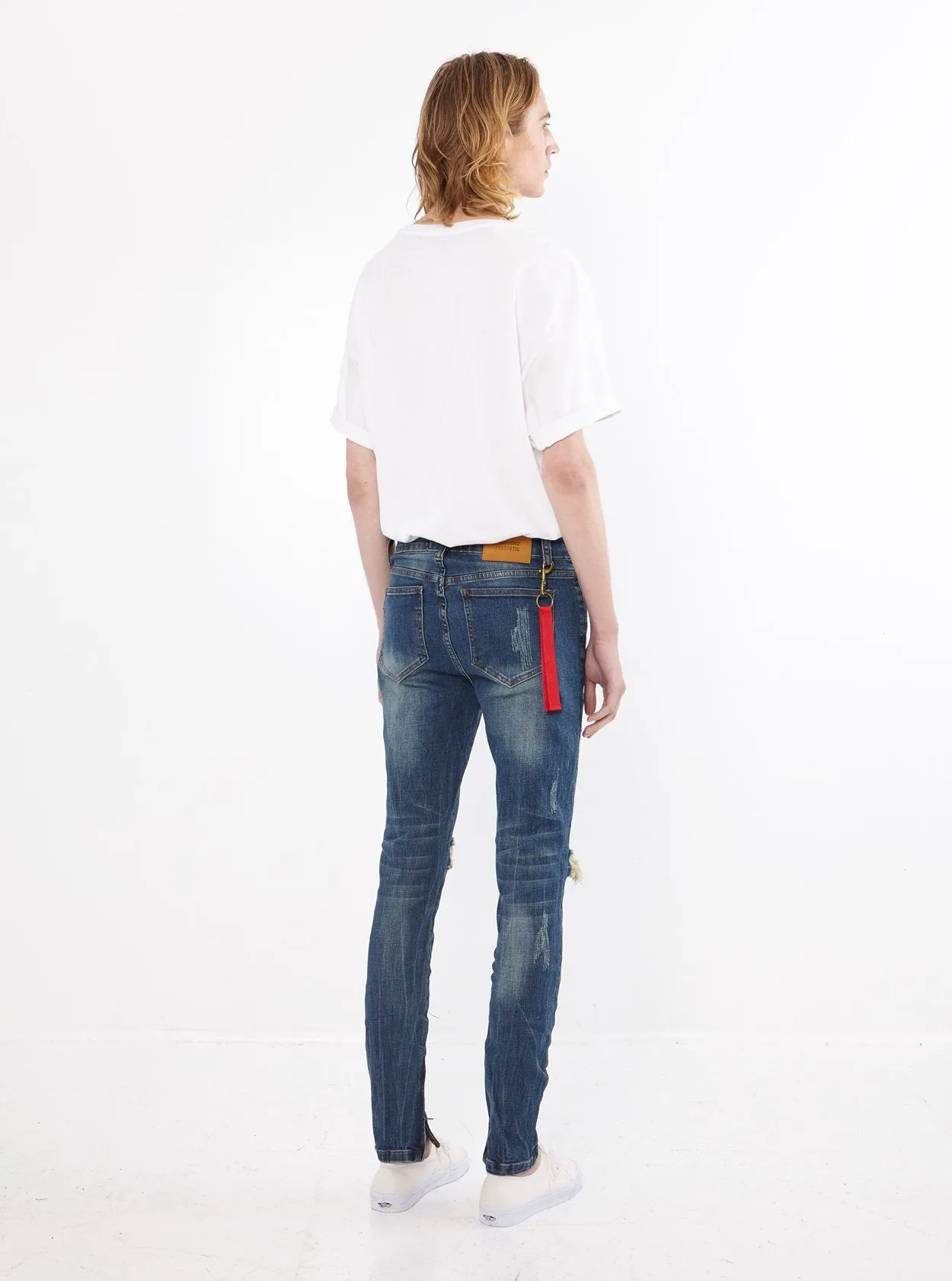 Dark Blue Washed Destroyed Denim Jeans
