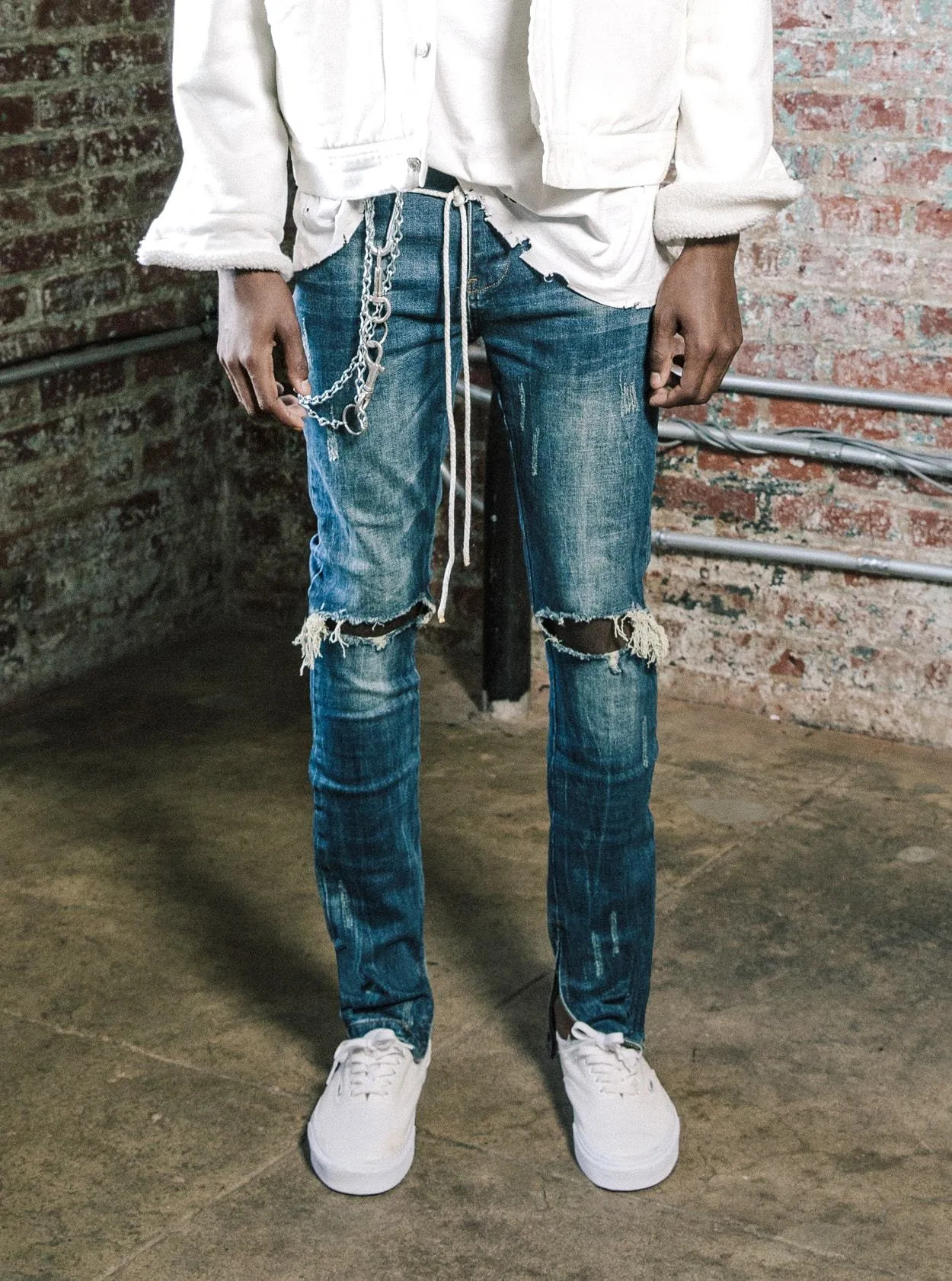 Dark Blue Washed Destroyed Denim Jeans