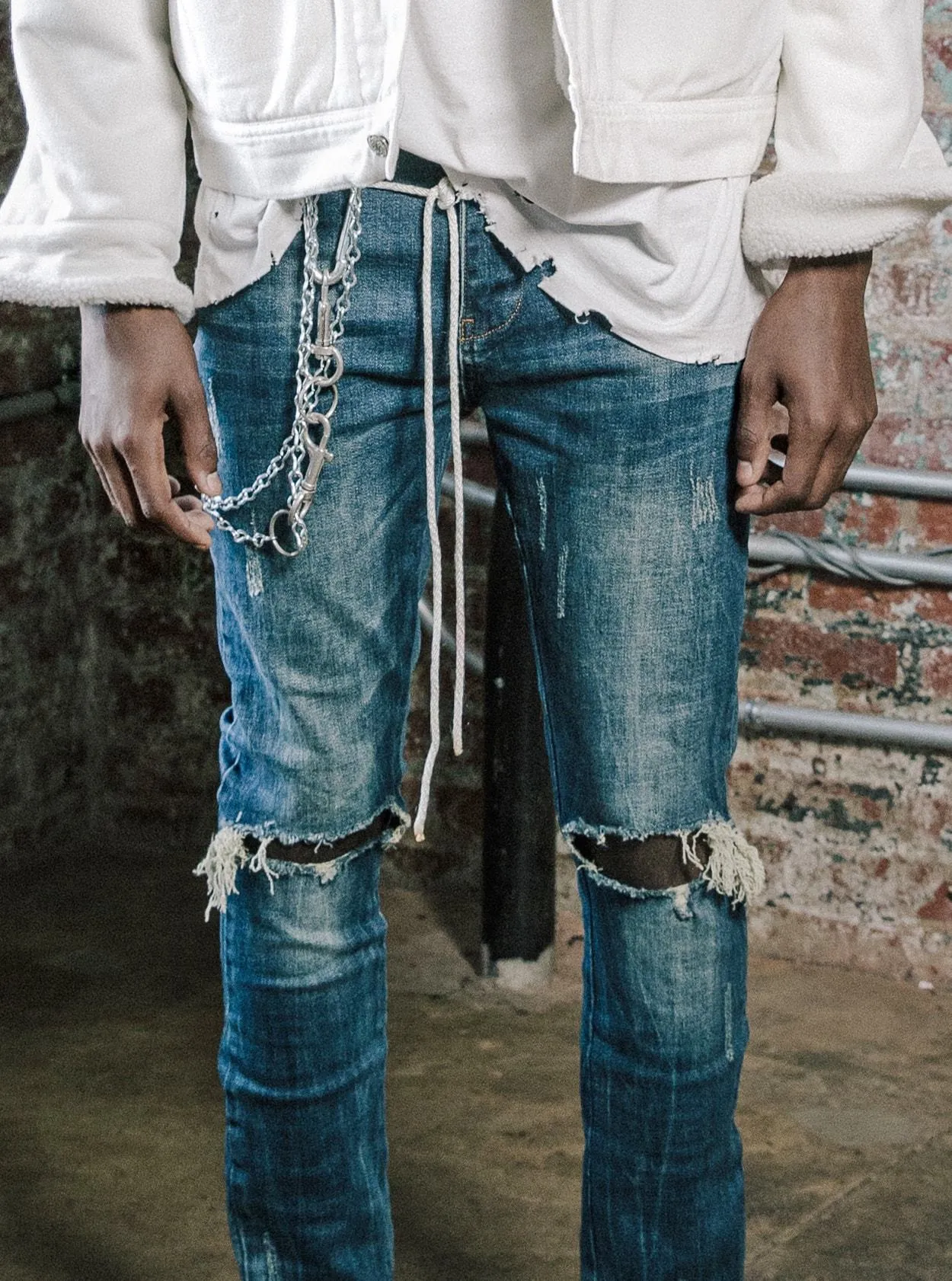 Dark Blue Washed Destroyed Denim Jeans