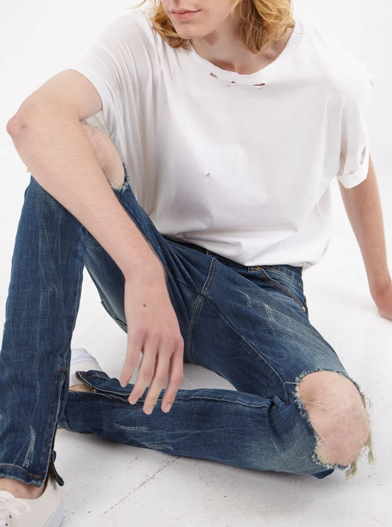 Dark Blue Washed Destroyed Denim Jeans