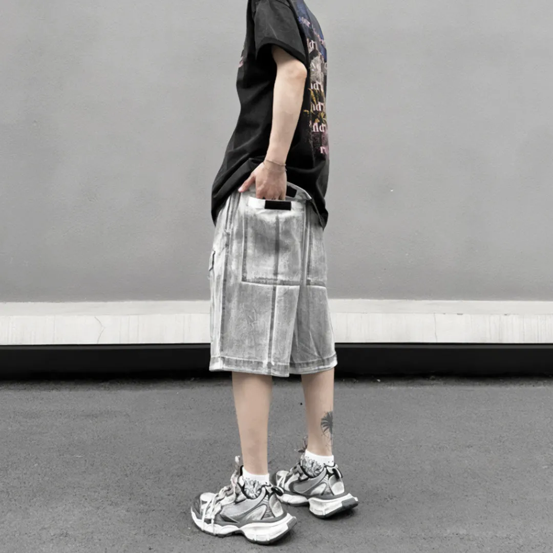 Distressed Denim Cargo Shorts