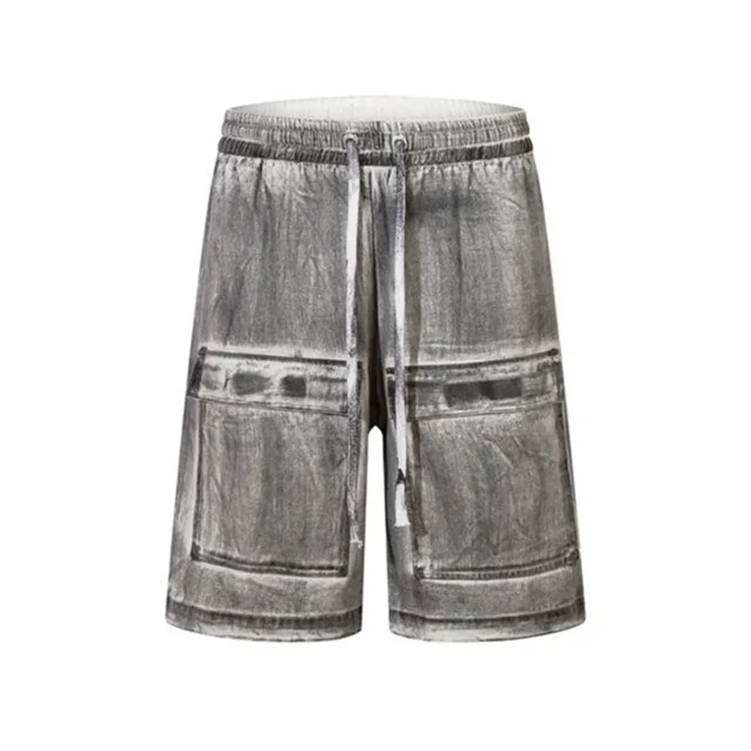 Distressed Denim Cargo Shorts
