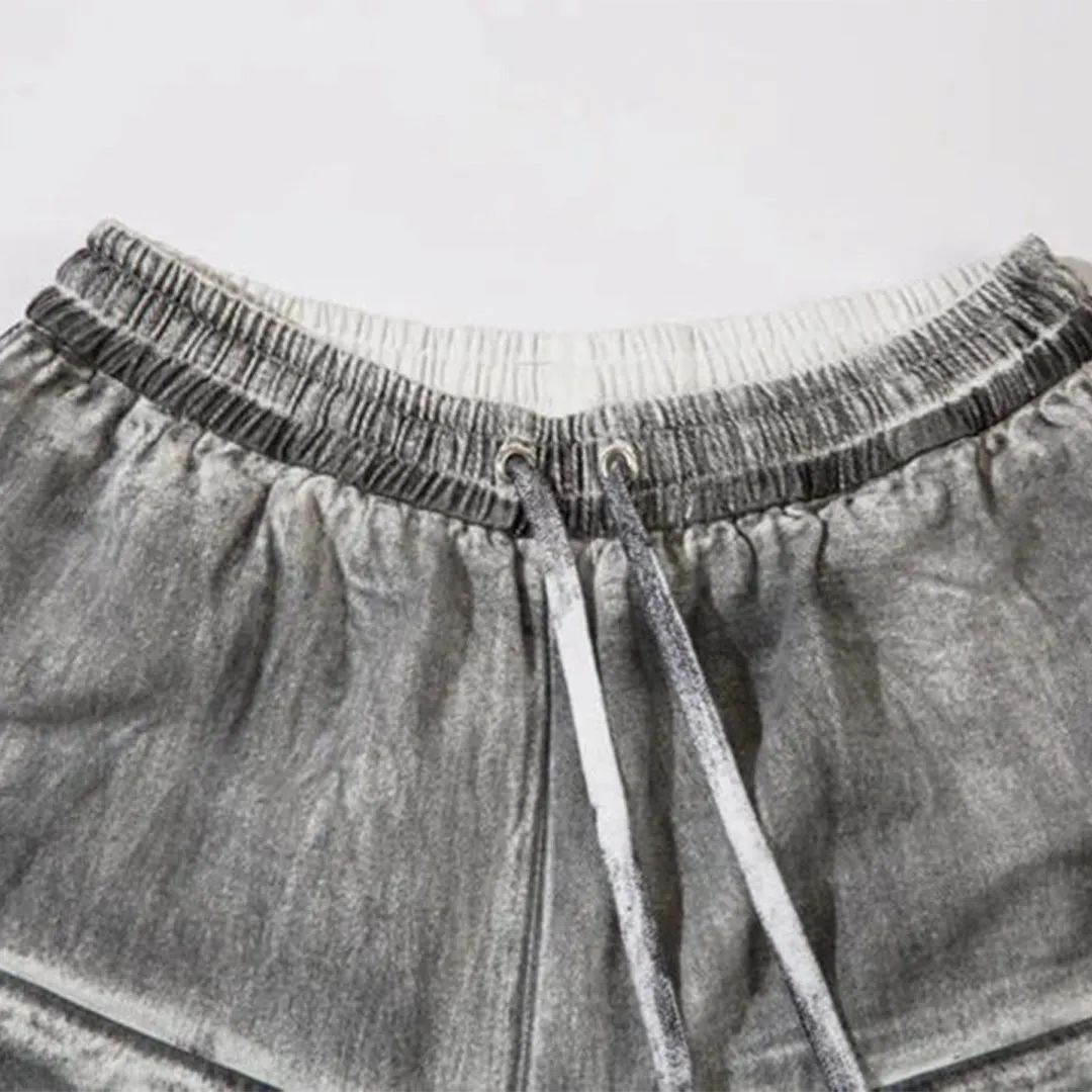 Distressed Denim Cargo Shorts