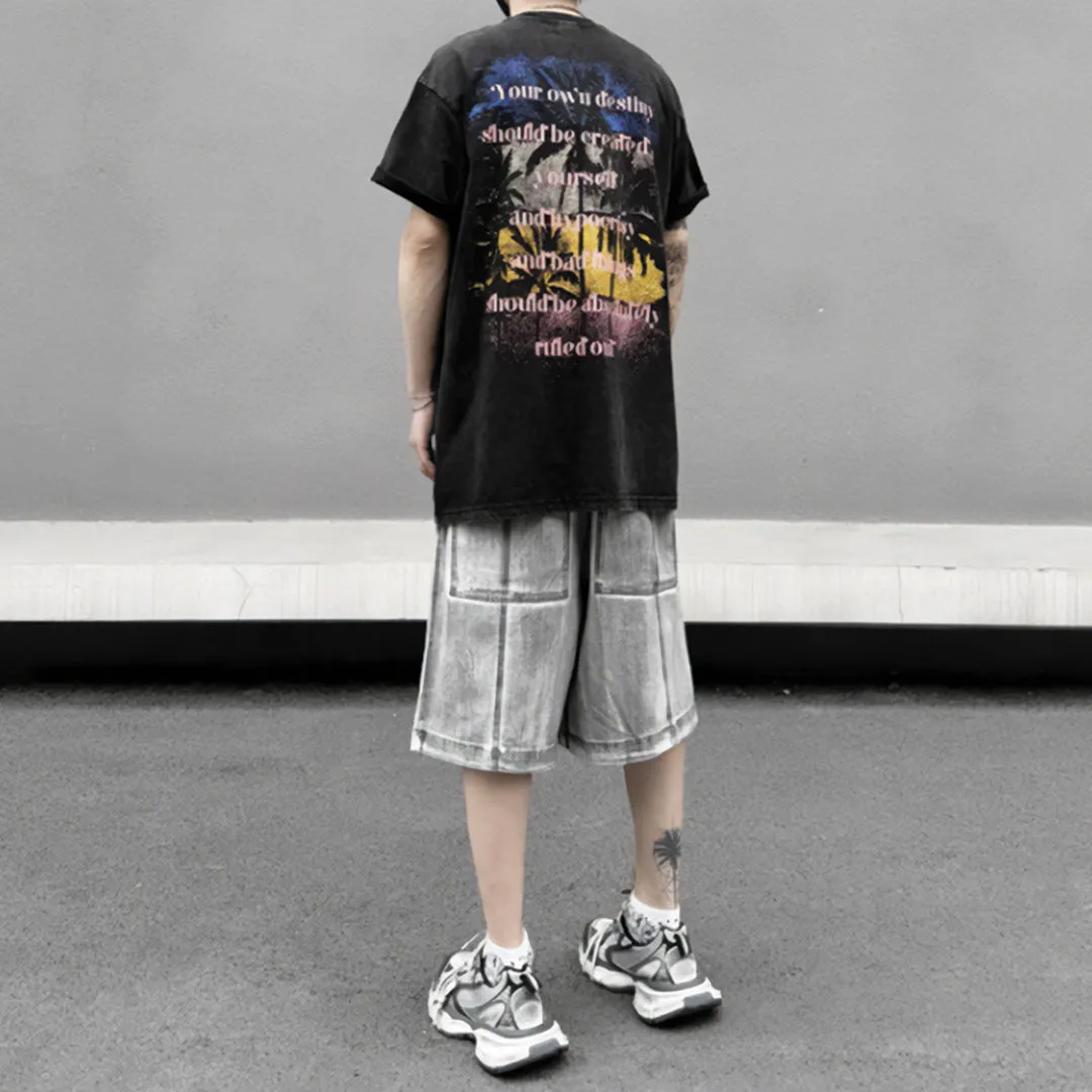 Distressed Denim Cargo Shorts