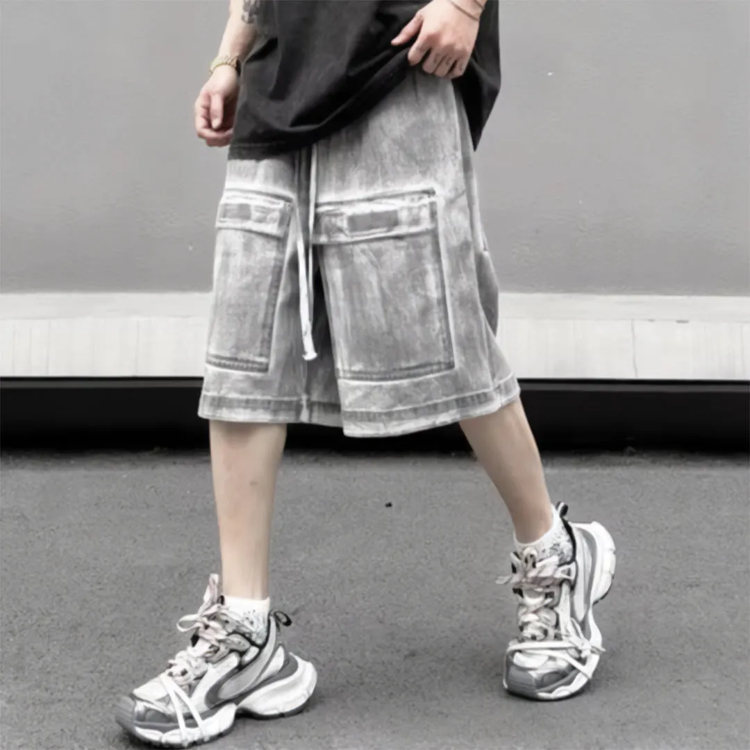 Distressed Denim Cargo Shorts