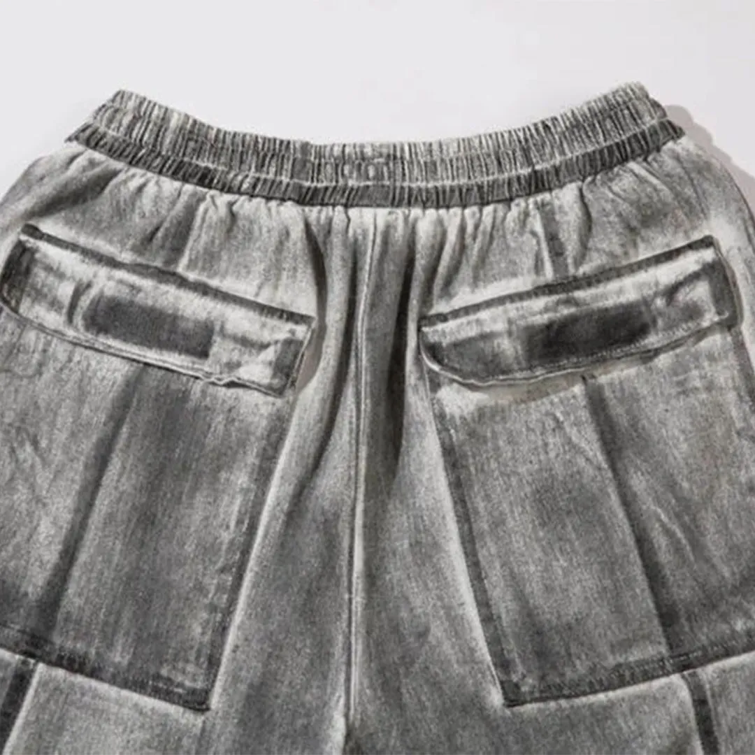 Distressed Denim Cargo Shorts