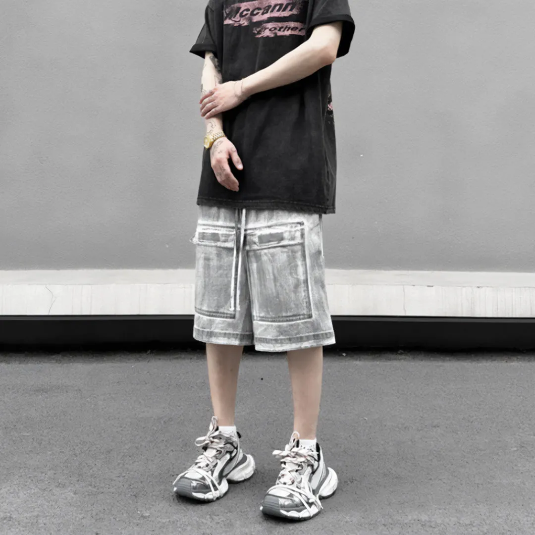 Distressed Denim Cargo Shorts