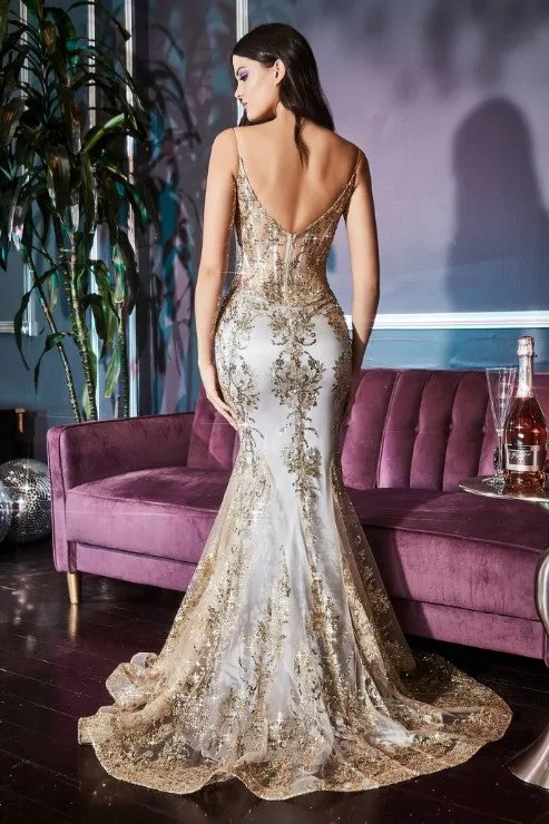 Embroidered Fantasy Rose Pink Sequined Sleeveless Mermaid Gown