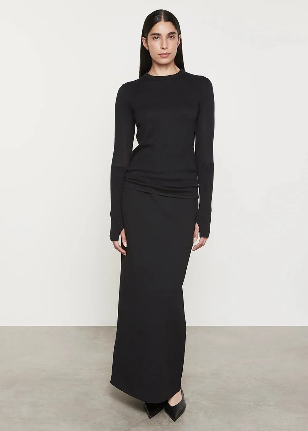 Enza Costa Fine Cashmere Knitted Crewneck Sweater in Black