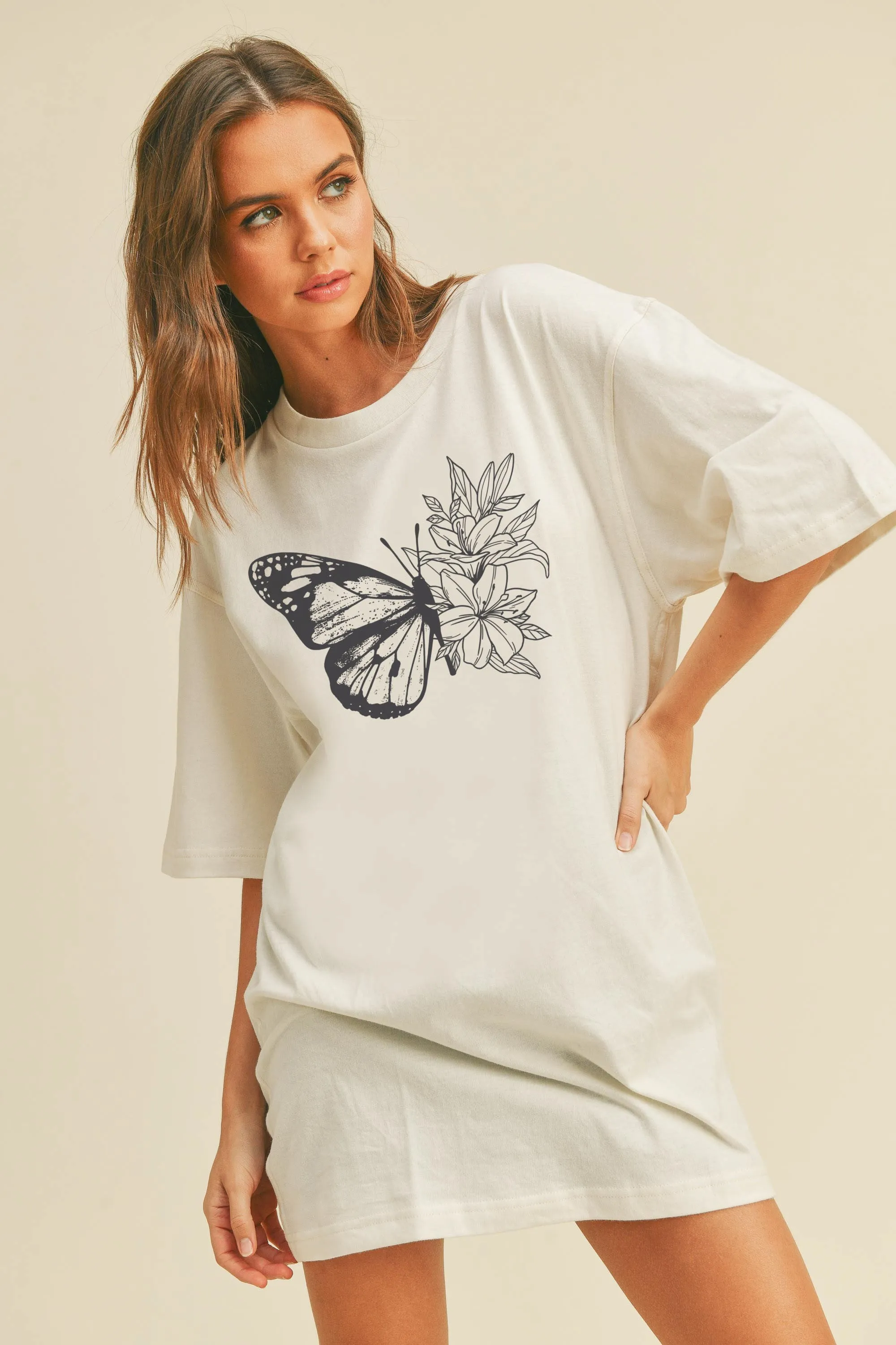 Floral Butterfly Cotton Graphic Tee